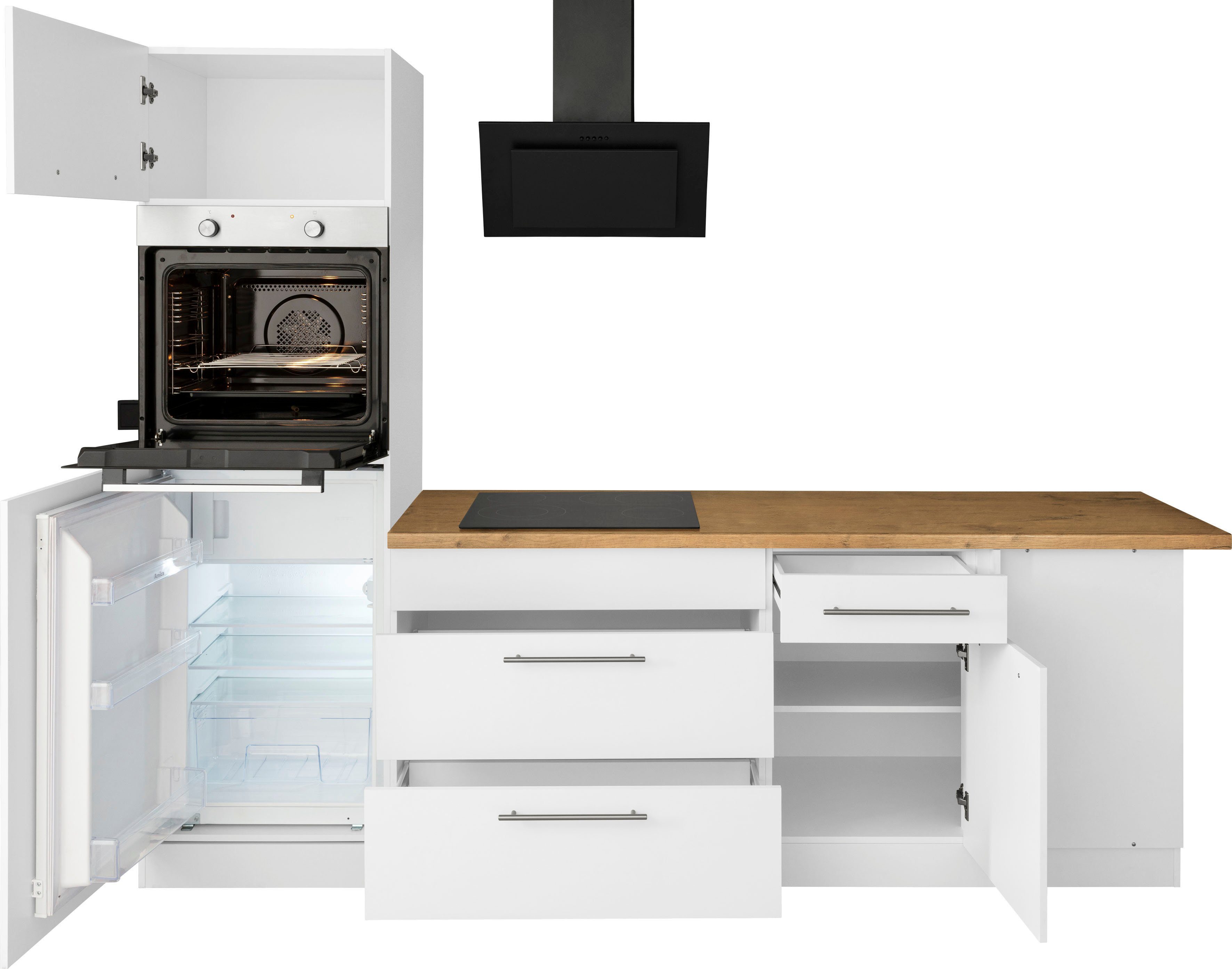 wiho Küchen Winkelküche Unna, cm 260 Stellbreite weiß mit | Weiß/Kastelleiche E-Geräten, x 220