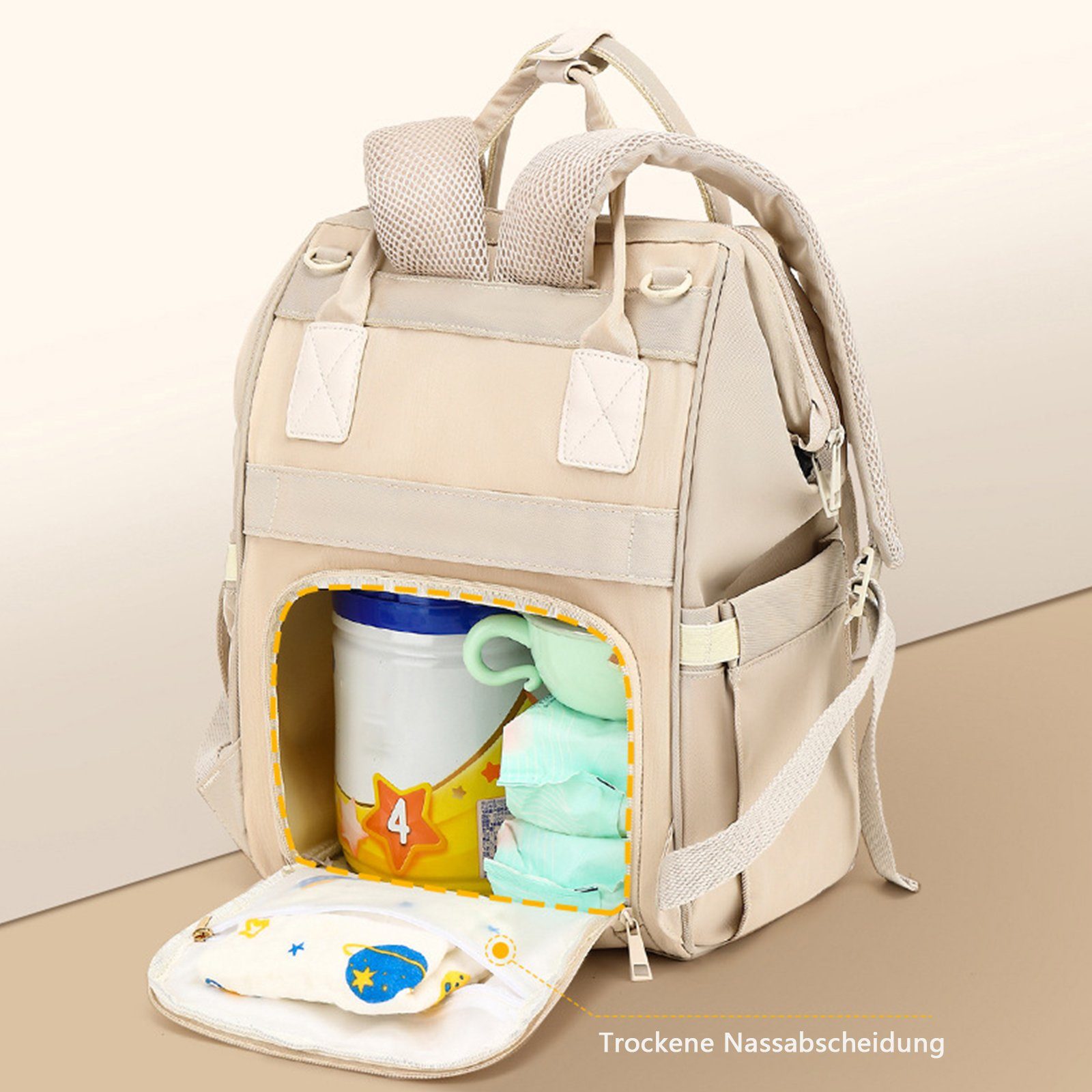 OKWISH Wickelrucksack Multifunktional Große Kapazität Nass-Trocken-Trennfach Alltagsrucksack (Milchfläsche Rucksack Tasche mit USB-Anschluss, Multifunktional, Babytasche), mit Kinderwagen-Haken