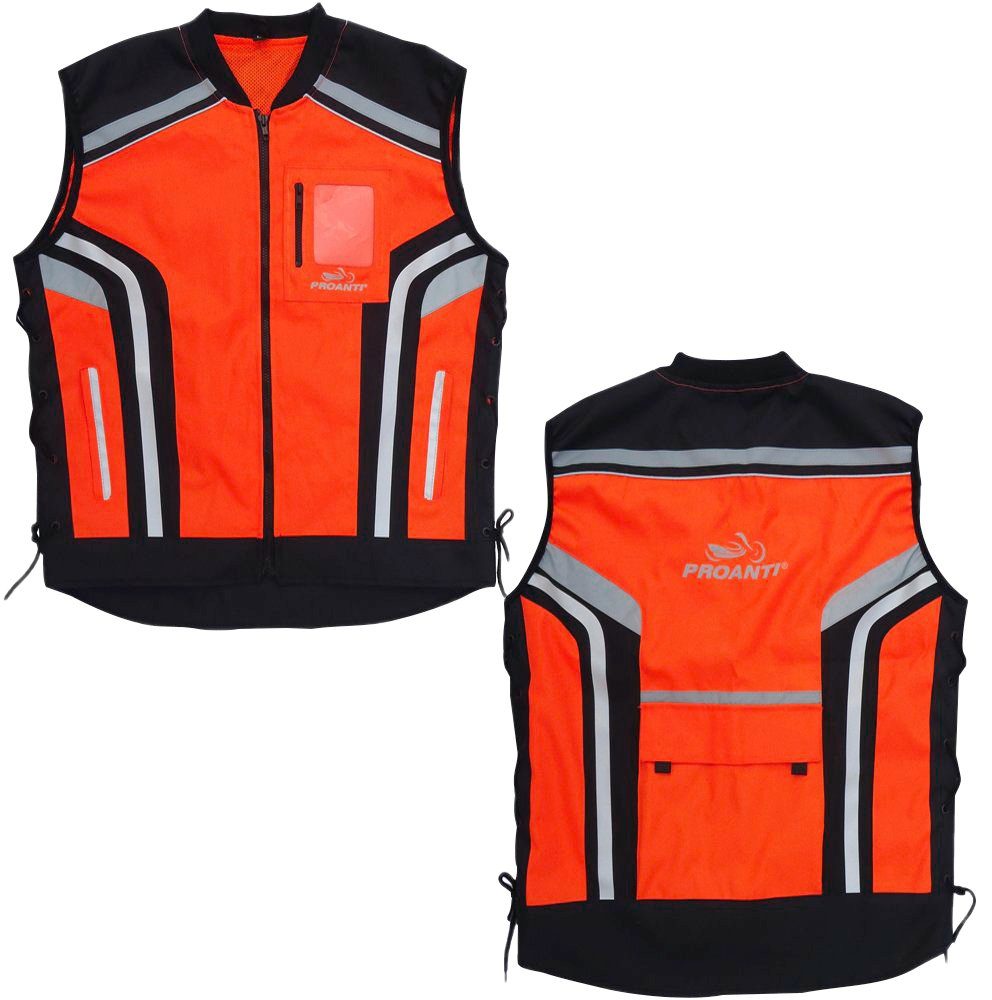 PROANTI Motorradweste Warnweste, Neon-Farbe Orange, reflektierende