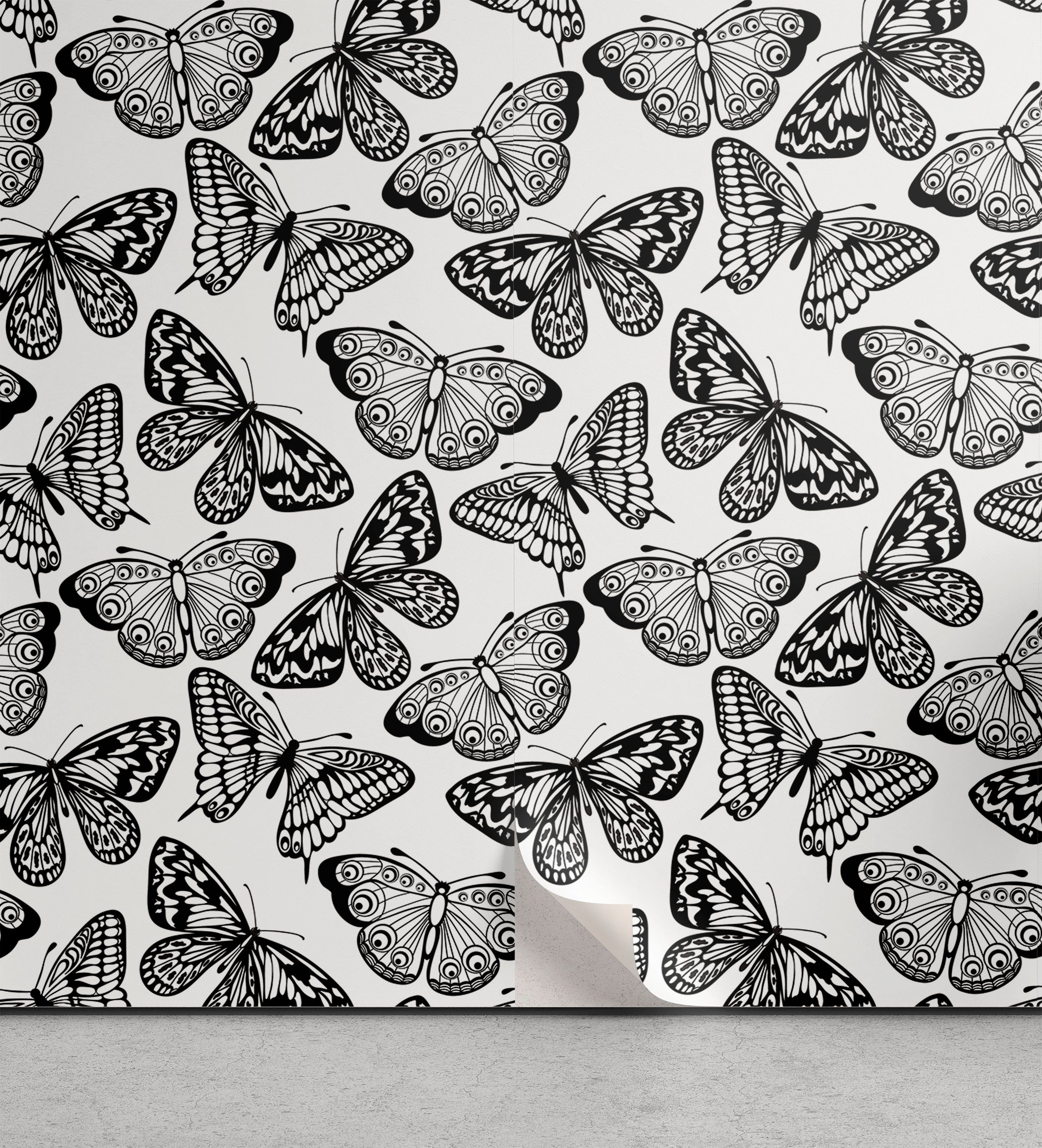 Abakuhaus Vinyltapete selbstklebendes Wohnzimmer Küchenakzent, Schwarz und weiß Abstrakt Fauna