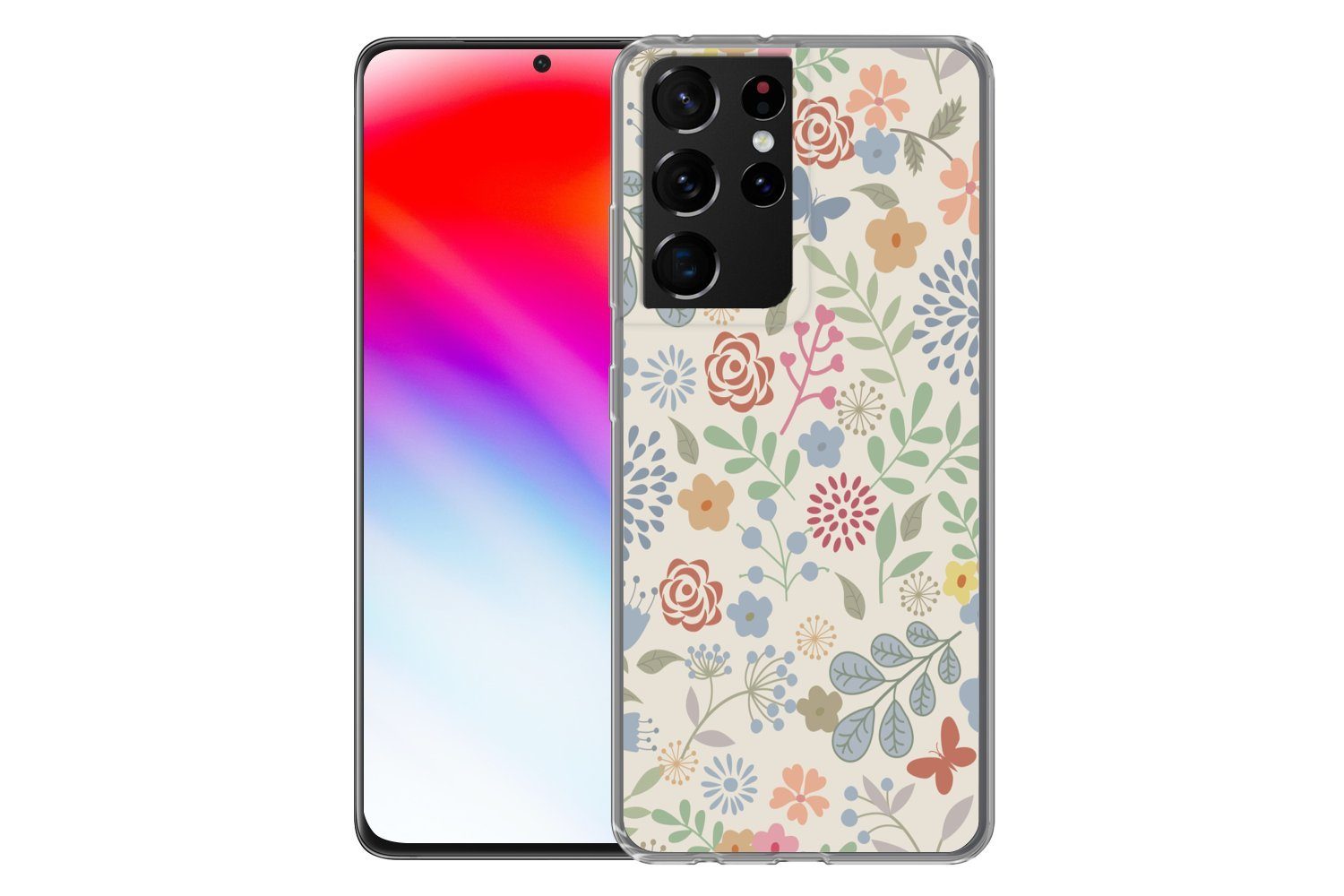 MuchoWow Handyhülle für Samsung Galaxy S21 Ultra Eine Blumenmuster-Illustration mit vielen, Phone Case, Silikon, Schutzhülle Dünn