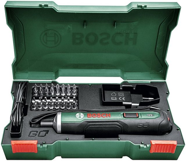 Bosch Akkuschrauber PushDrive 3,6 V, 1,5 Ah, Akku integriert, 2,5/5 Nm, inkl. 32 teiliges Bohreinsatz Set