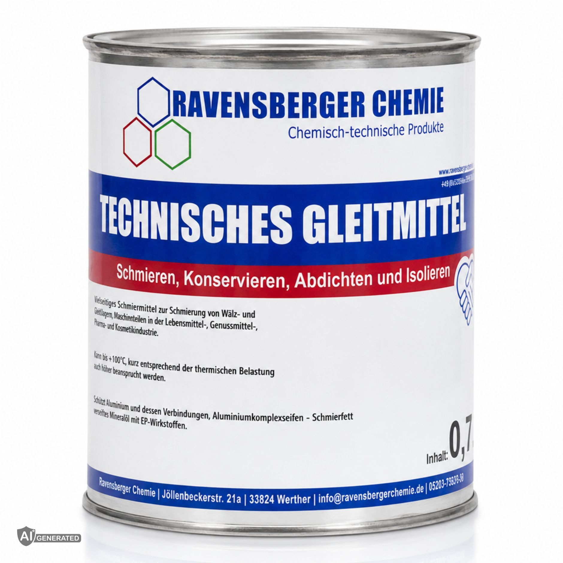 Ravensberger Chemie Schmierfett Technisches Gleitmittel - 0,7 kg Dose, 700 g, Technisches Mehrzweckfett – schützt vor Verschleiß & Korrosion
