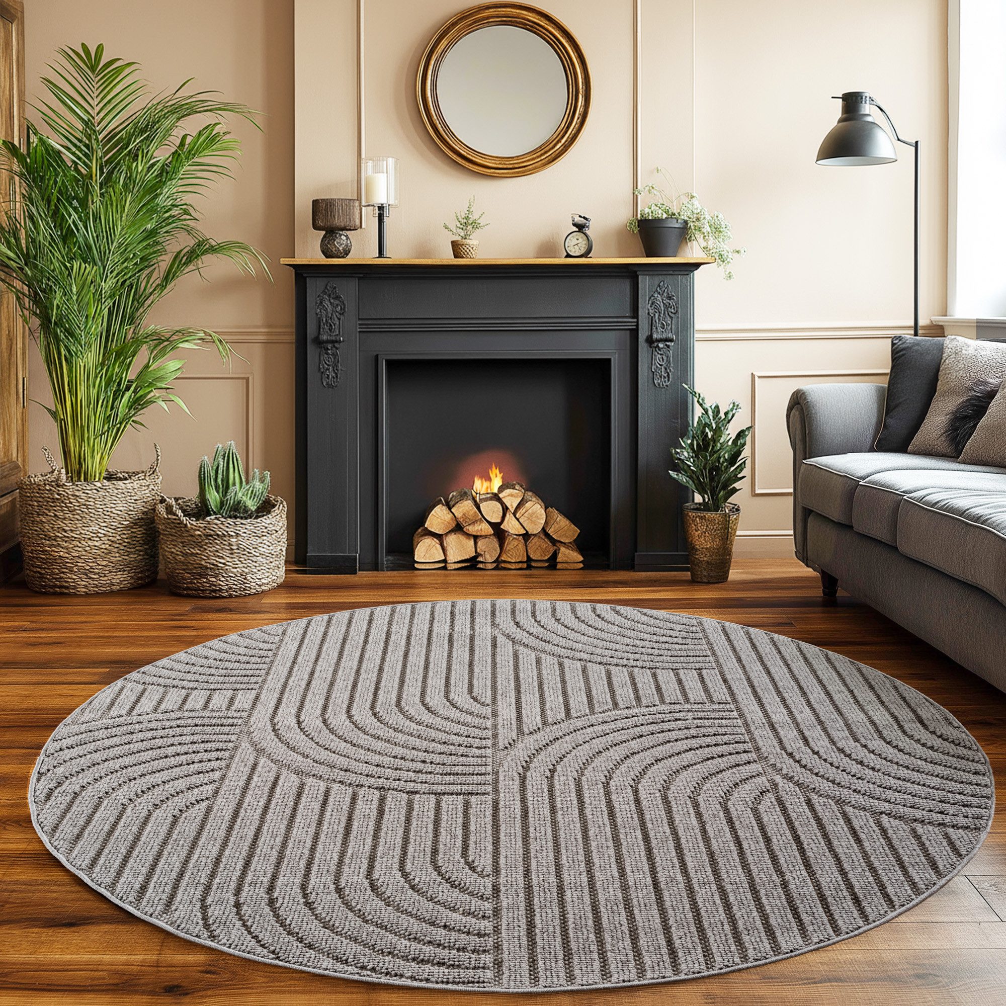 SIMPEX24 Designteppich Einfarbig Boucle Loop, Rund, Höhe: 7 mm, Teppich Wohnzimmer, Schlafzimmer, Gästezimmer