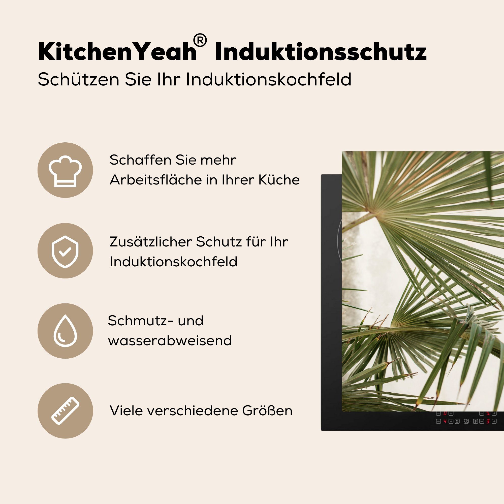 Blätter - Vinyl, die (1 MuchoWow cm, Herdblende-/Abdeckplatte Palme tlg), Induktionskochfeld küche, für Ceranfeldabdeckung - Schutz Grün, 81x52