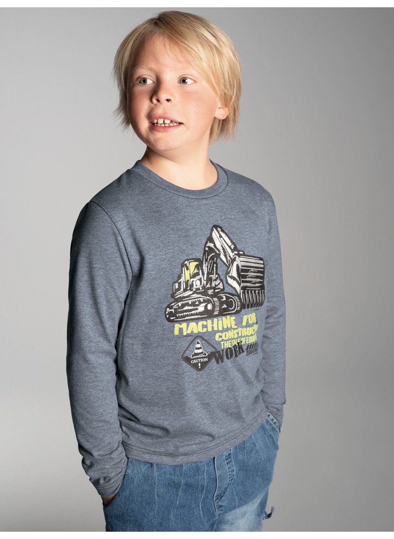 Trigema Longsleeve TRIGEMA Langarmshirt mit großem Bagger-Print (1-tlg)