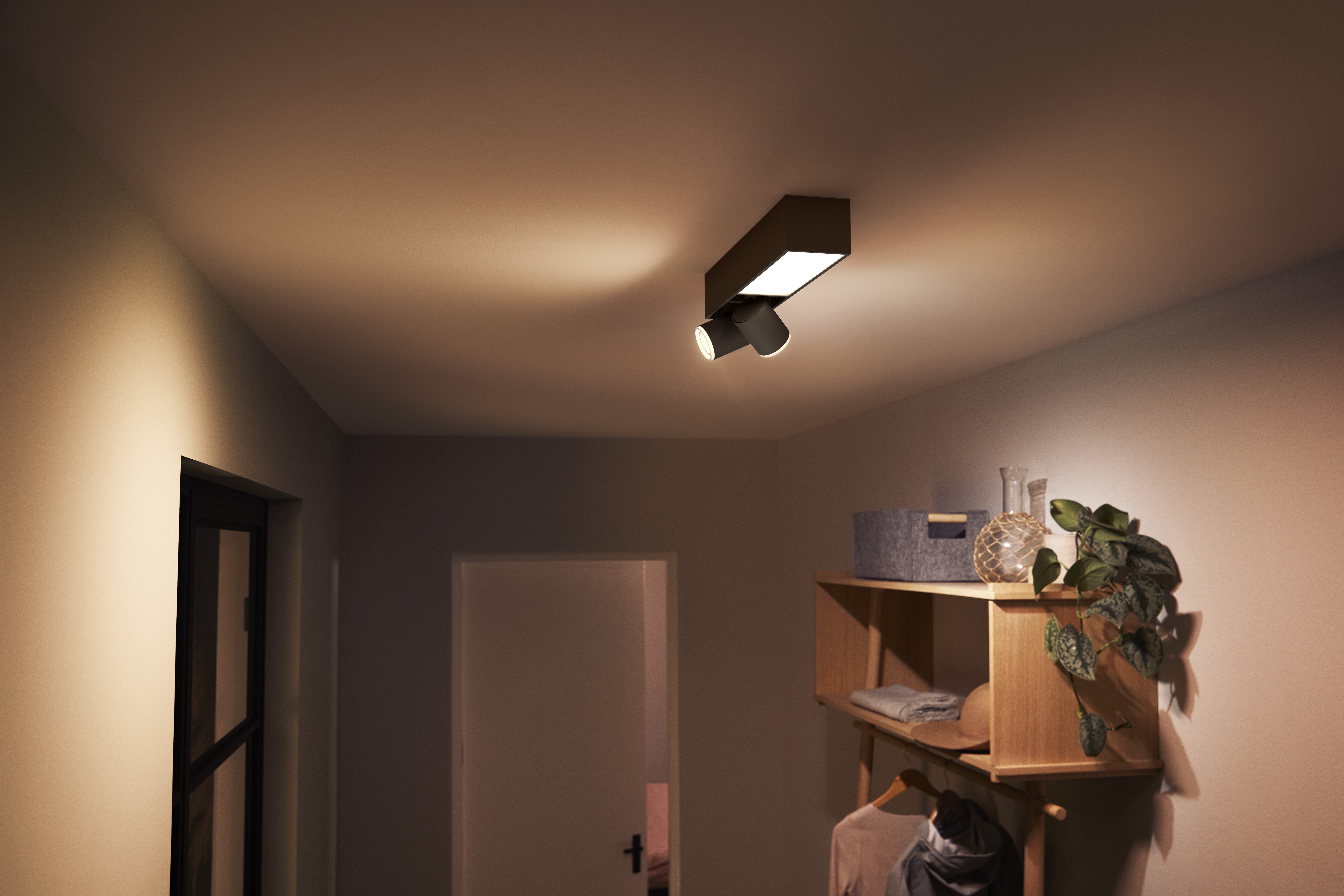 Philips Hue Smarte LED-Leuchte Bundle White & Color Ambiance Centris 2er Spot schwarz, Abschaltautomatik, Bluetooth, CCT - über Fernbedienung, Dimmer, Dimmfunktion, Farbsteuerung, Farbwechsel, Fernbedienung, Infrarot inkl., Leuchtdauer einstellbar, Memoryfunktion, Nachtlichtfunktion, RGB, Smart Home, Timerfunktion, dimmbar über Fernbedienung, erweiterbar, mehrere Helligkeitsstufen, LED wechselbar, RGB, inkl. Philips Hue Dimmschalter