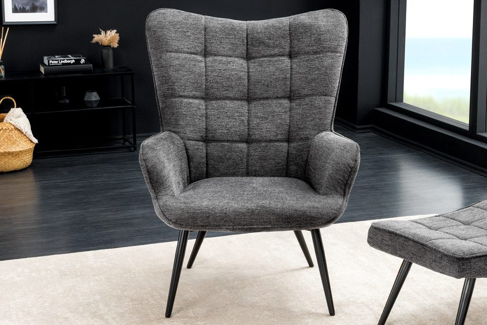 riess-ambiente Ohrensessel SCANDINAVIA grau/schwarz - Strukturstoff, Metall, Armlehnen, Polster (Einzelartikel, 1-St), zeitlos & im skandinavischen Design - ideal f. elegante, moderne Lofts
