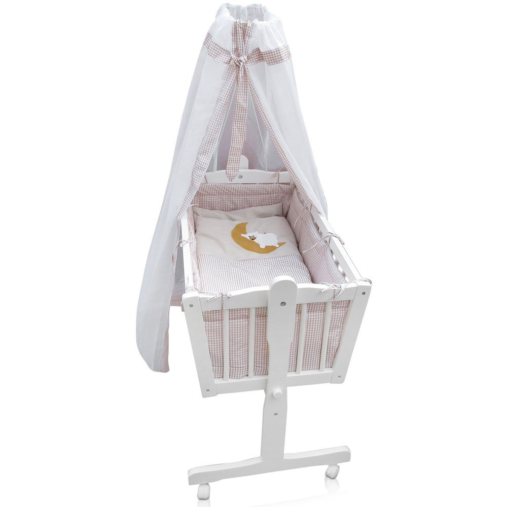 Babybett, Weiß/Beige, 100 x 77 cm mit Rollen