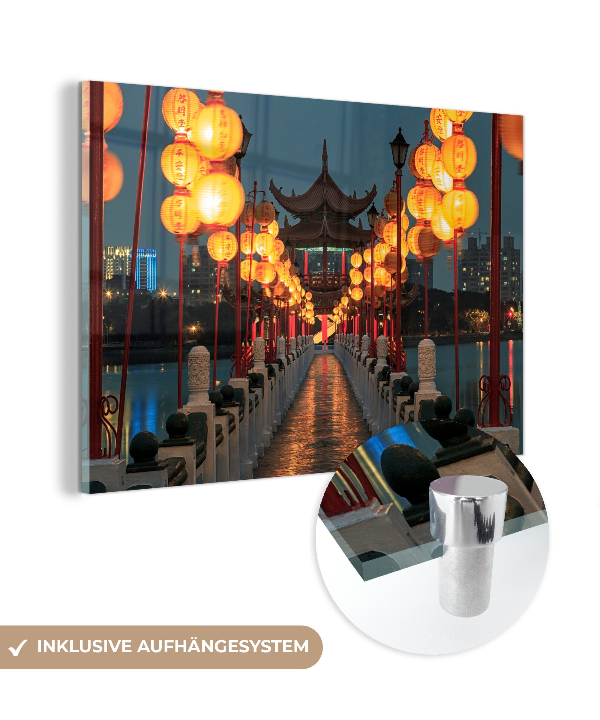 MuchoWow Acrylglasbild Laternenbrücke in Kaohsiung, (1 St), Acrylglasbilder Wohnzimmer & Schlafzimmer