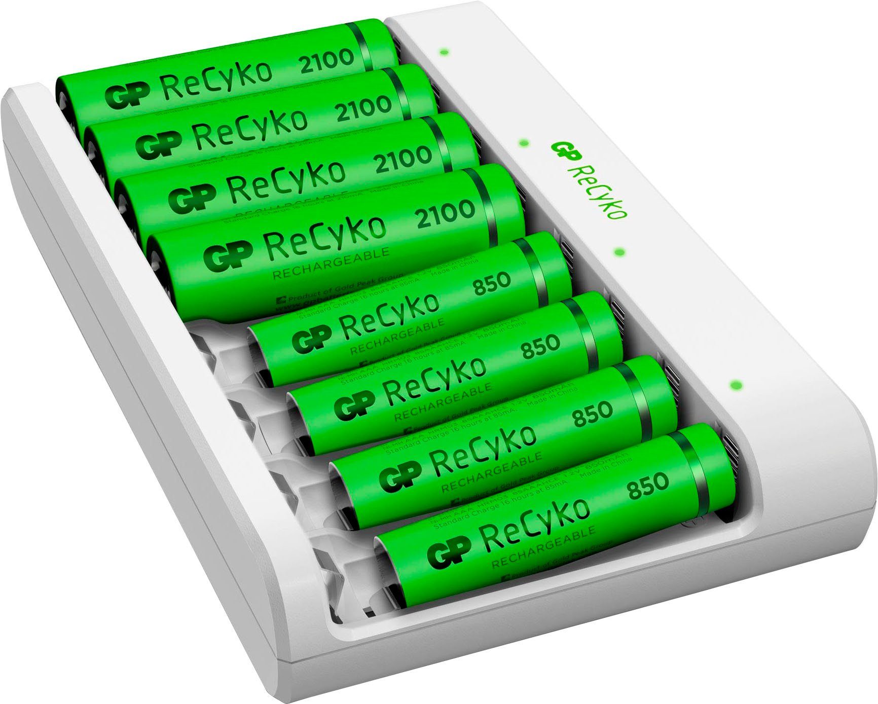 GP Batteries ReCyko 2100 850 mAh E811 mit 4 ReCyko mAh x 4 AAA und x AA ReCyko Batterie-Ladegerät