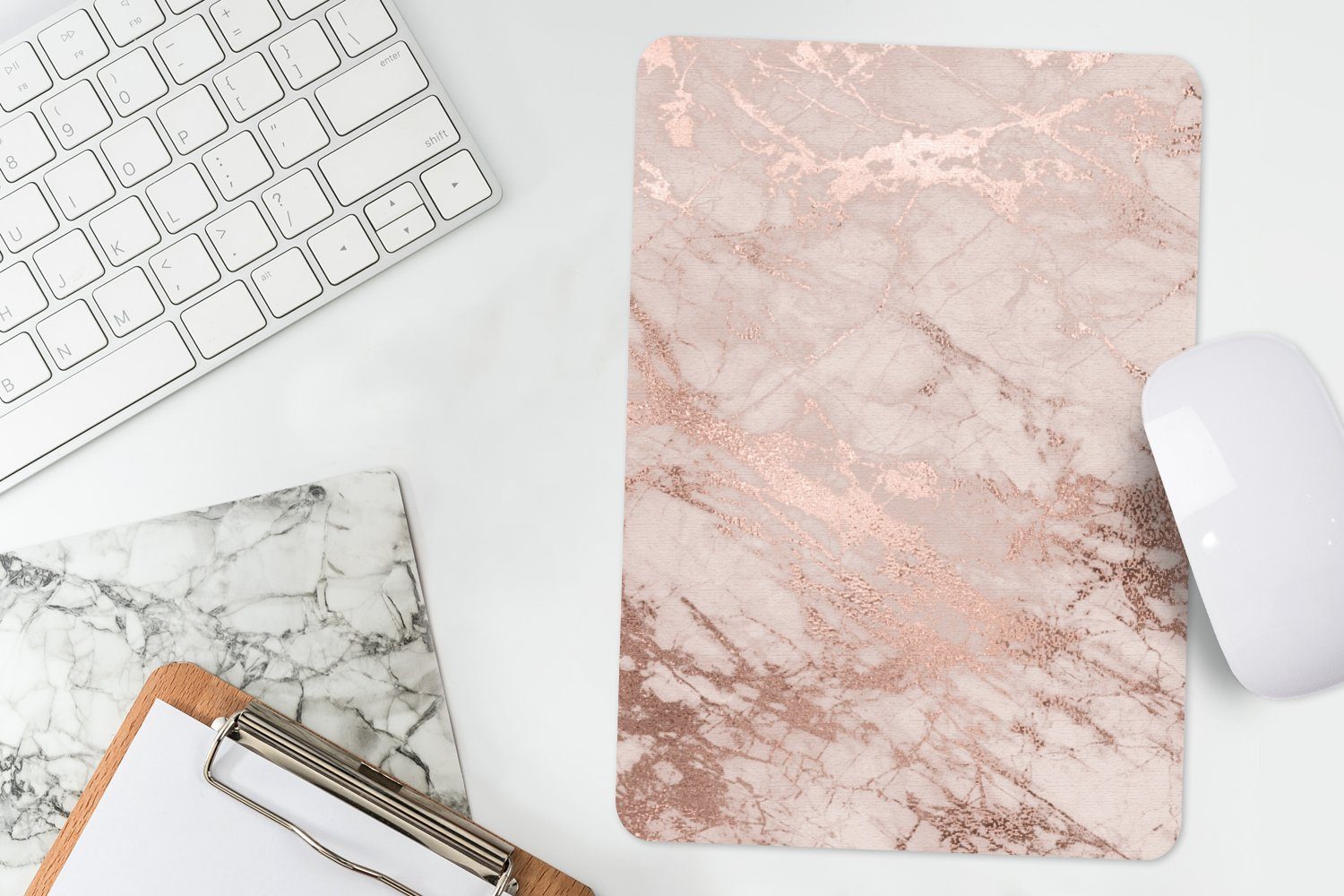 MuchoWow Mauspad Marmor - Rosa - Luxus - Marmoroptik - Glitzer - Design (1-St), Maus Pad Klein, Gaming Zubehör, Büro Deko, 18x27 cm