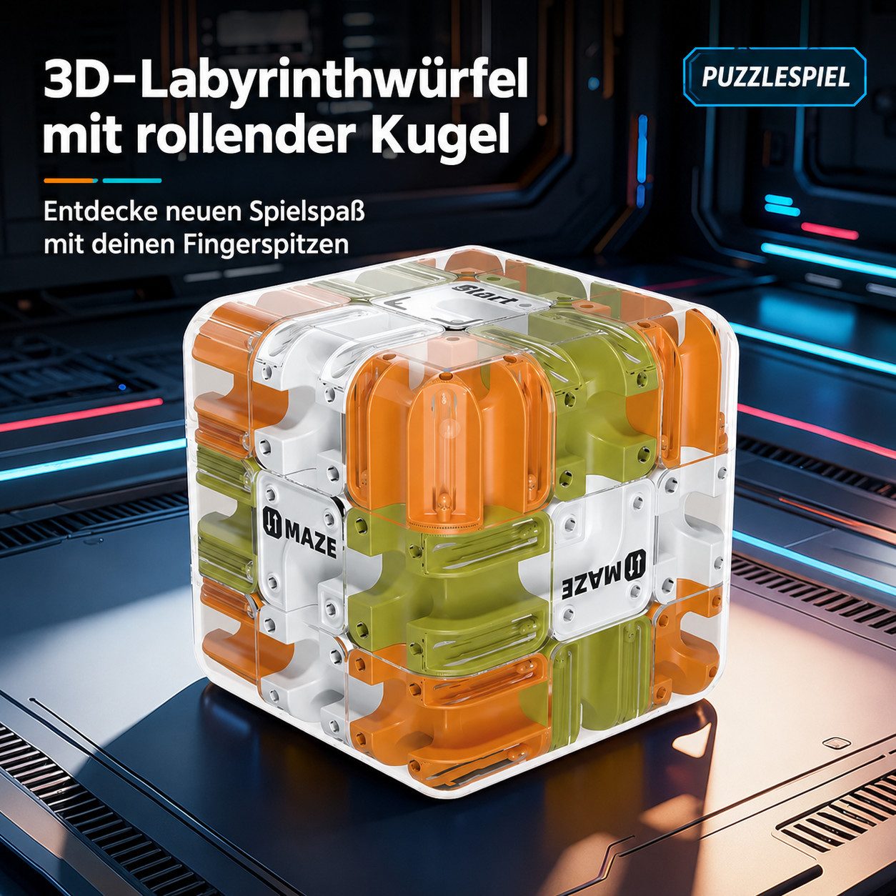 TruWare Würfelpuzzle 3D-Labyrinthwürfel mit rollender Kugel – Geduldsspiel Puzzle Cube, Puzzleteile, Drehbarer Maze Würfel für Kinder & Erwachsene, Konzentrationsspiel