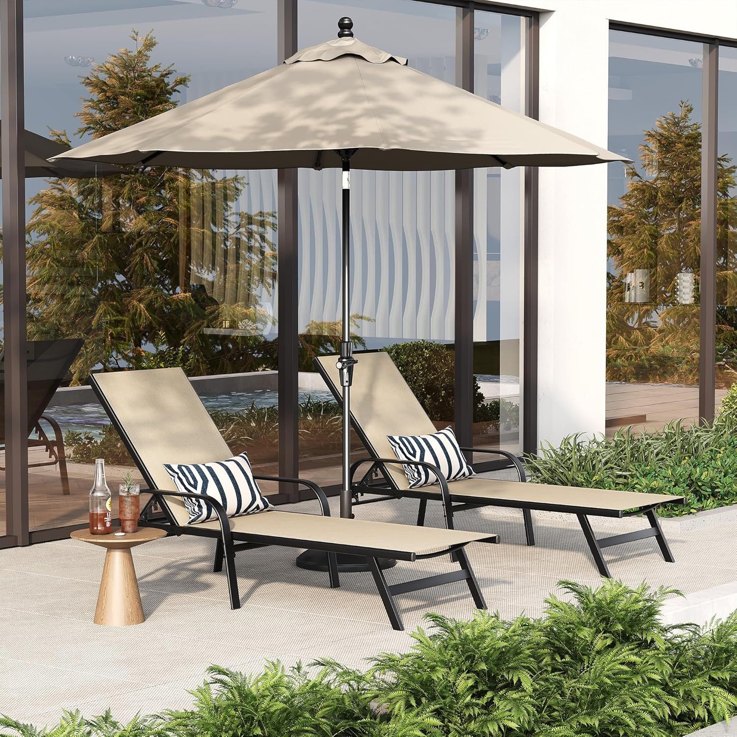 GarveeMore Gartenliege 2 St Verstellbarer mit Textilene-Bezug,Sonnenliege,Poolliegestuhl, Gartenliege mit 5-Fach verstellbarer Rückenlehne für Terrasse,Garten – Bild 3 von 5