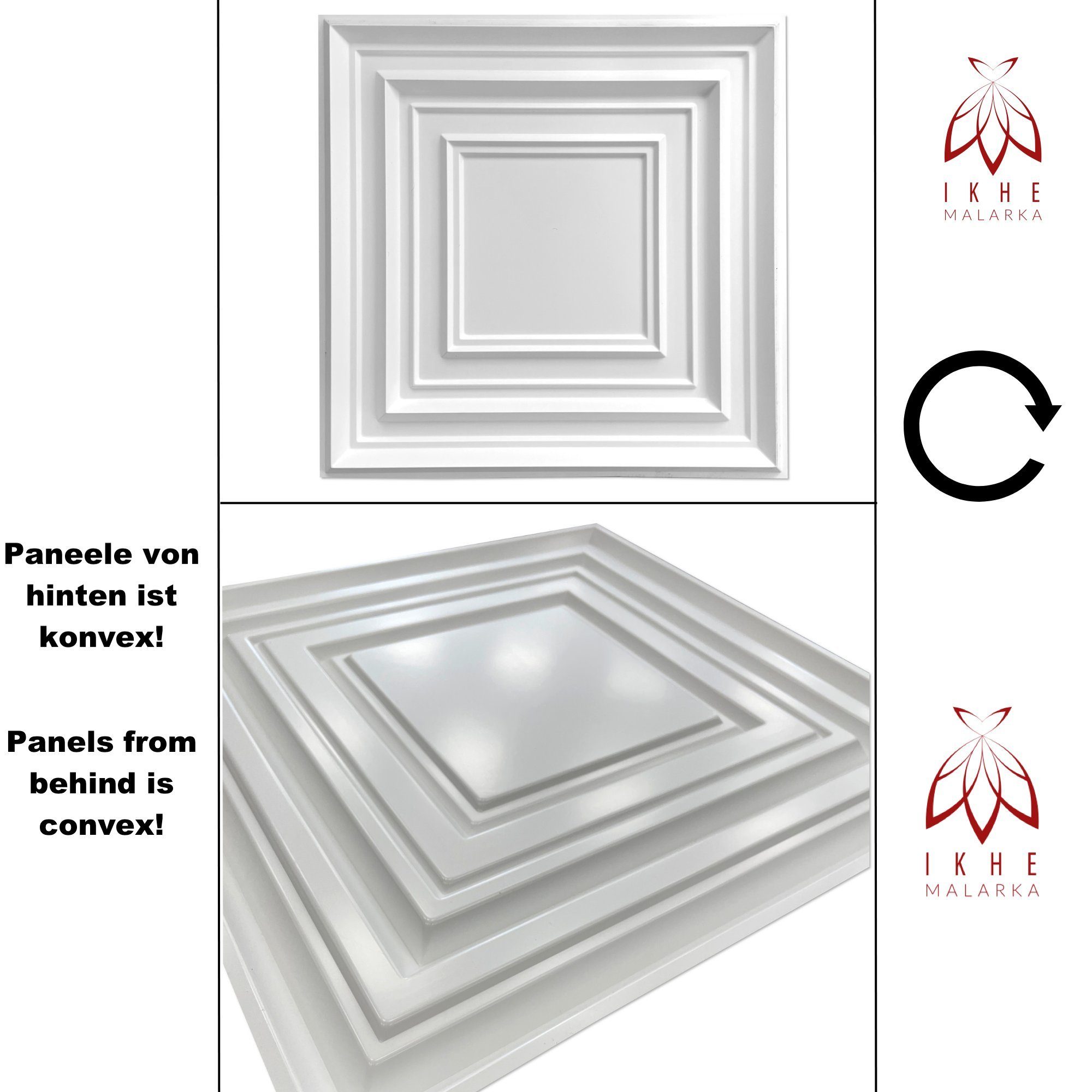 IKHEMalarka 3D Wandpaneel 3D Paneele PVC Kunststoffpaneele, BxL: 50,00x50,00 cm, 0,25 qm, (1 Stück, 3D Wandpaneele Deckenpaneele) hochwertige & harte PVC 3D Platten Wand & Decke