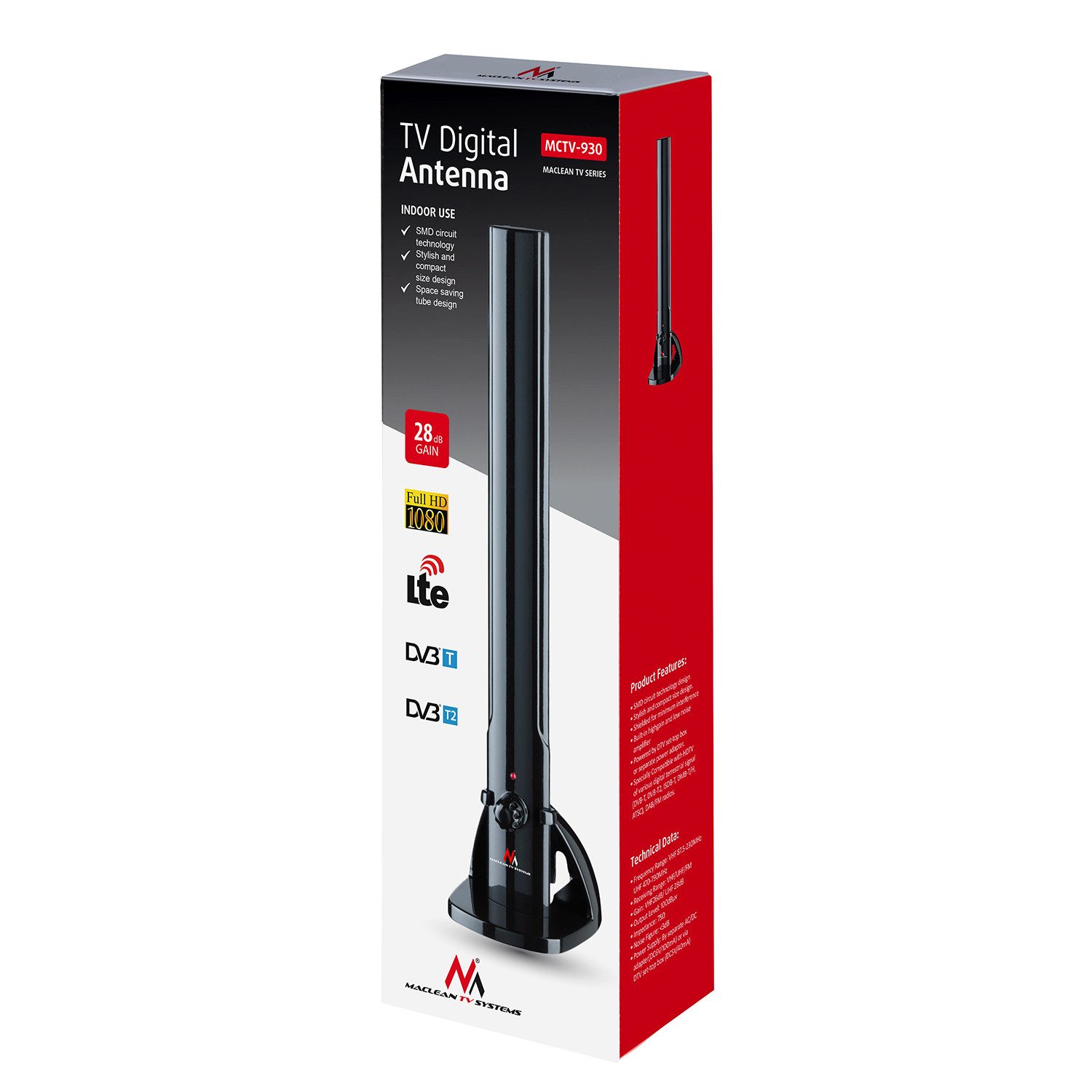 Maclean MCTV-930 Innenantenne (für Innenbereich, Verstärkung: 28 dB), Zimmerantenne TV Radio Antenne HDTV – Bild 5 von 5
