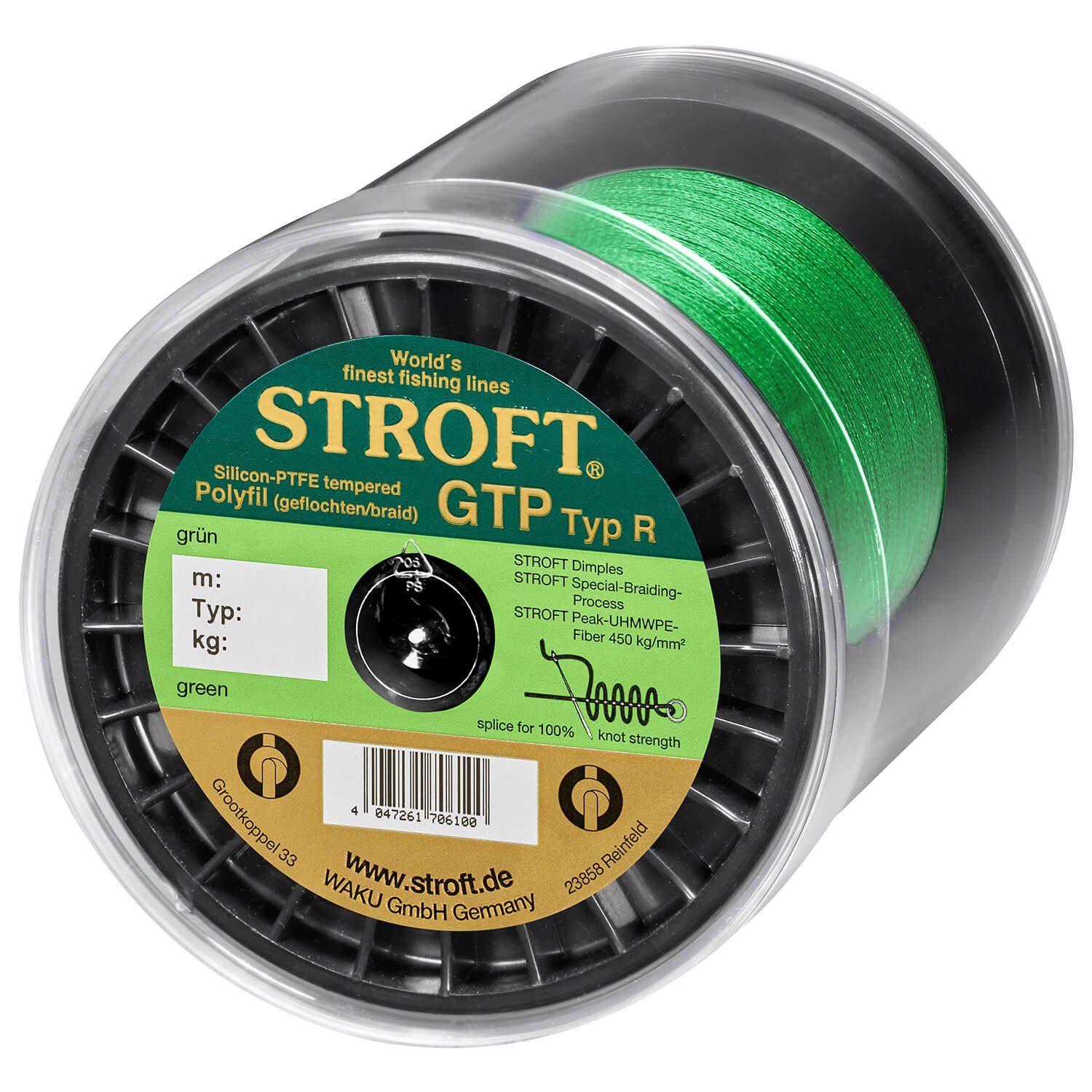 Stroft Angelschnur Schnur STROFT GTP Typ R Geflochtene 1000m grün, 1000 m Länge, 0.15 mm Fadendurchmesser, (1-St), 4.5kg Tragkraft