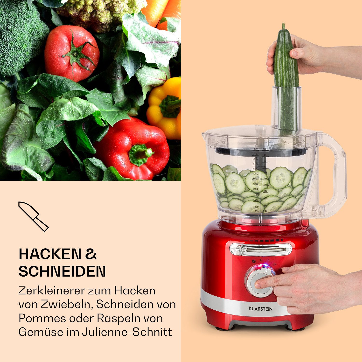 Klarstein Küchenmaschine mit Kochfunktion, 1000 W, 3 l Schüssel, Standmixer Blender Multifunktionsmixer
