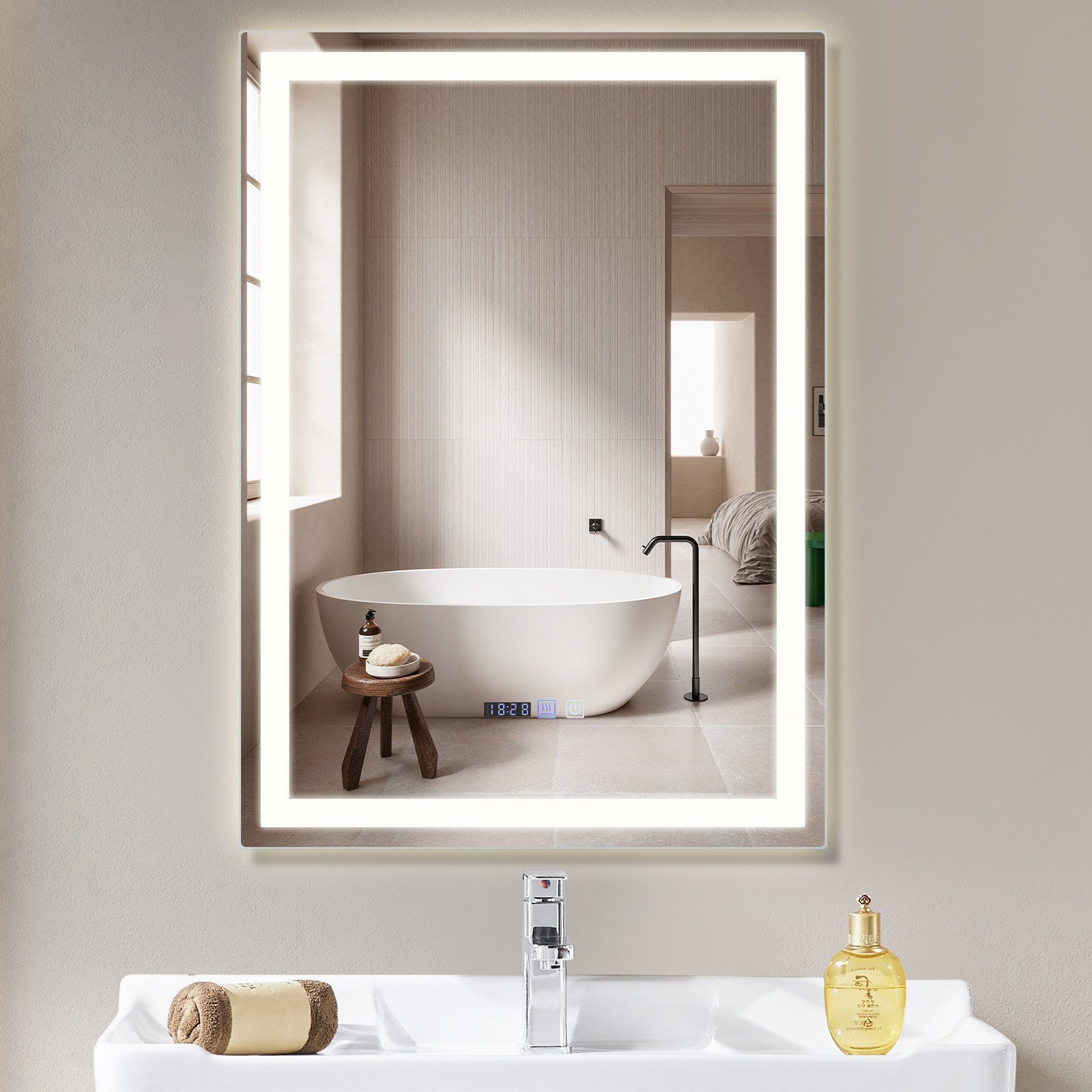 Nettlife Badspiegel Rund Touch Schalter und Entfogger Wandspiegel Beleuchtet 50/60/70/80cm, Entfogger Funktion Dimmbar Memories Funktion Ideal für Badezimmer
