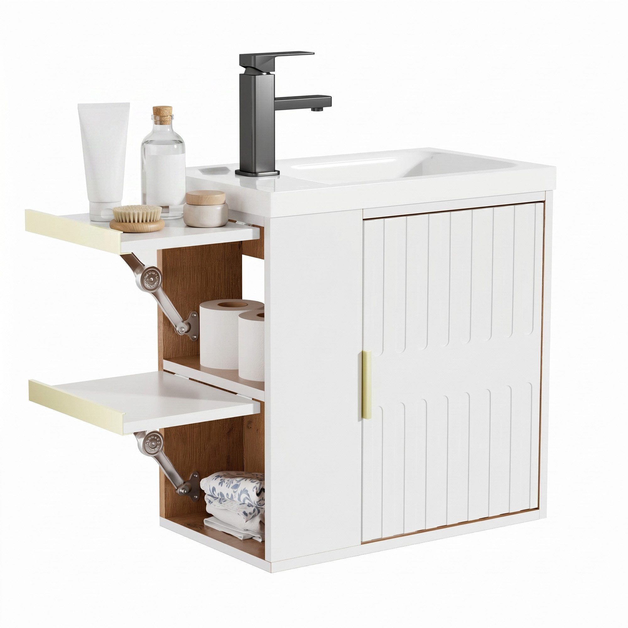 UEV Waschtisch Waschtisch mit Unterschrank (Waschtischunterschrank hängend, Waschplatz ausreichend Stauraum,Badmöbel Set für Badezimmer, Waschtisch mit Unterschrank Wasserhahn), Waschtisch mit Unterschrank hängend 50,5 cm