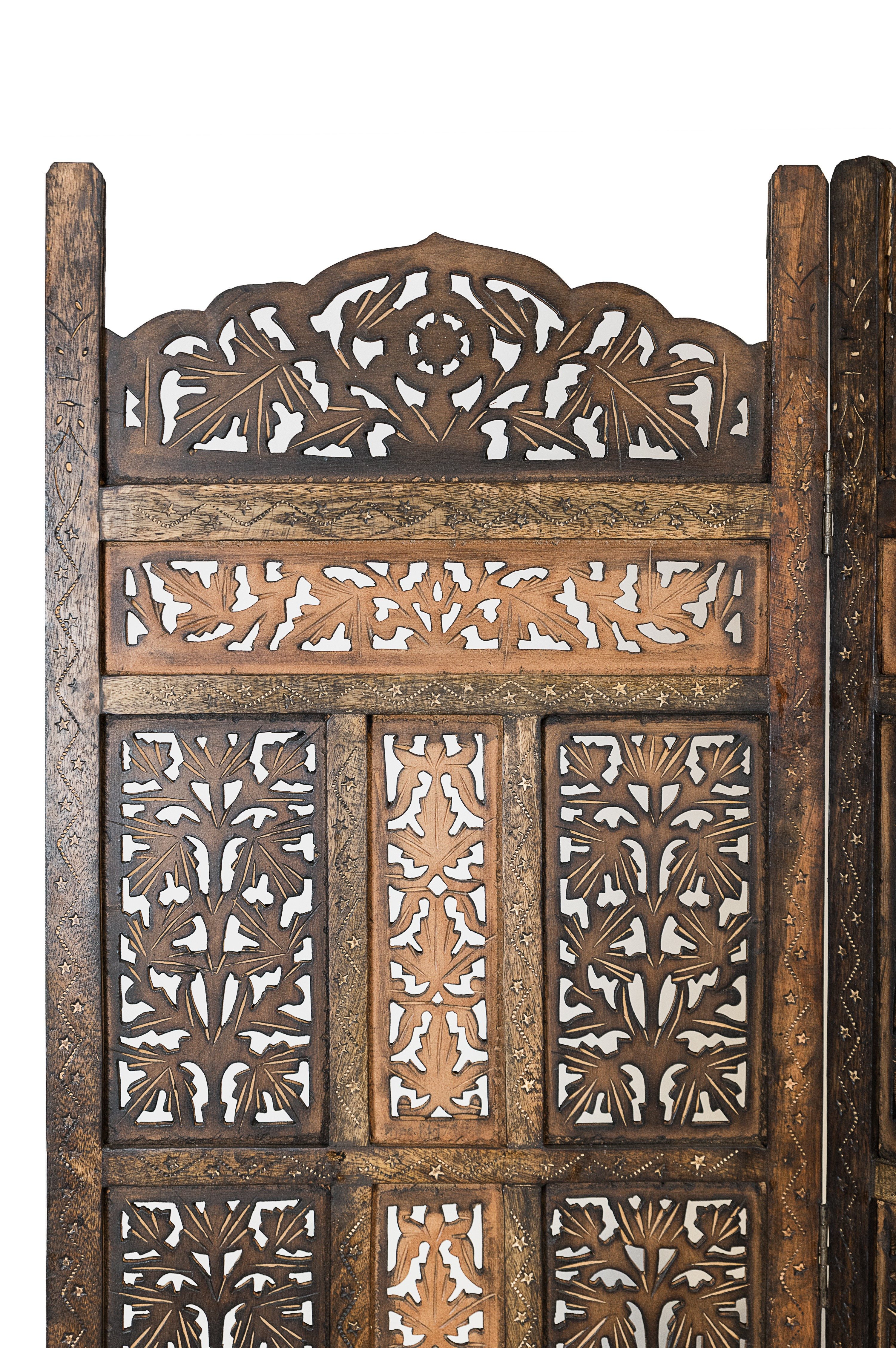 Marrakesch Orient & Mediterran Interior Paravent Paravent Krishna Raumteiler Holz Handarbeit orientalisch 200cm (1 St), Handarbeit