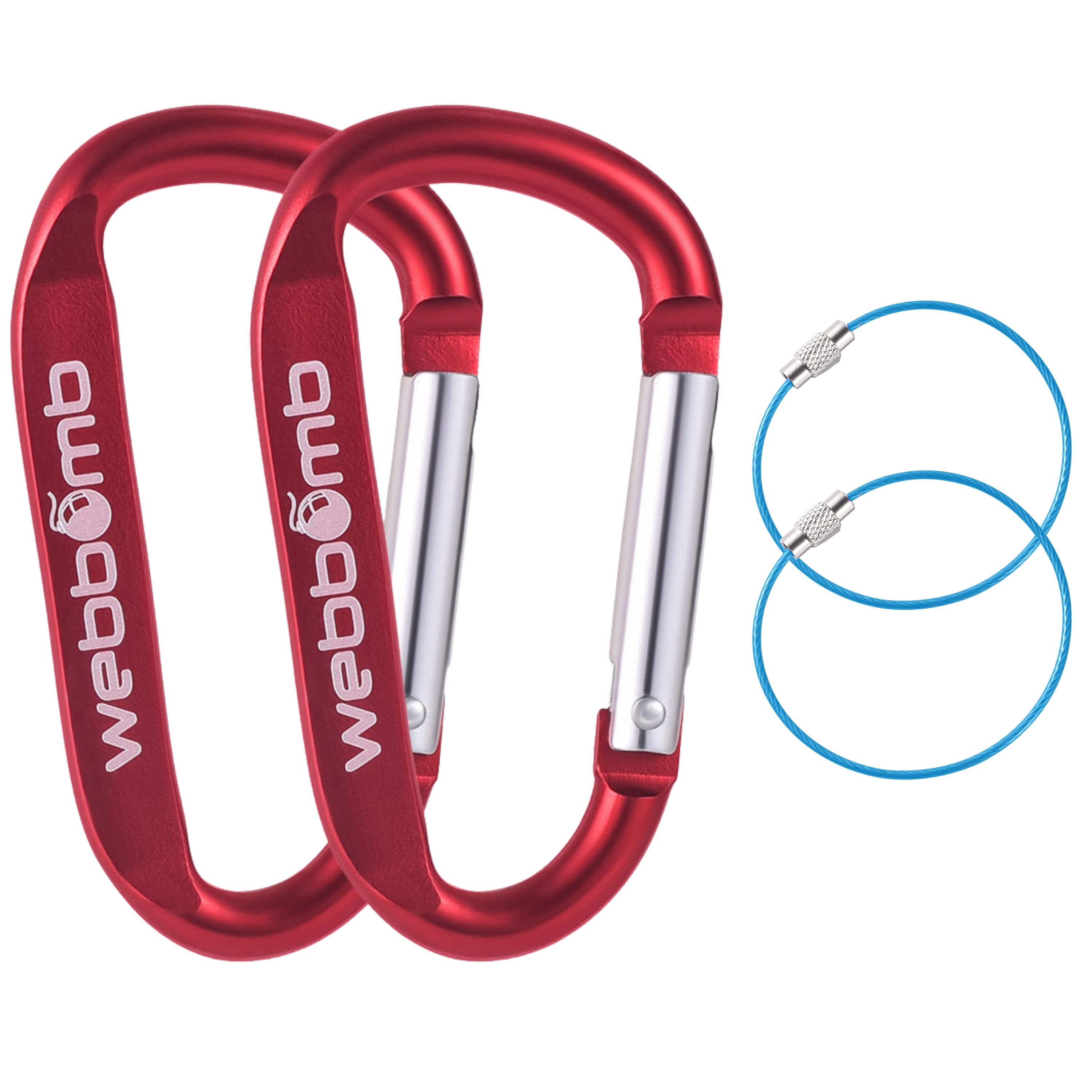WEBBOMB Karabiner 2x Alu Karabinerhaken 6,7cm D-Form mit Schlüsselring Schlüsselanhänger