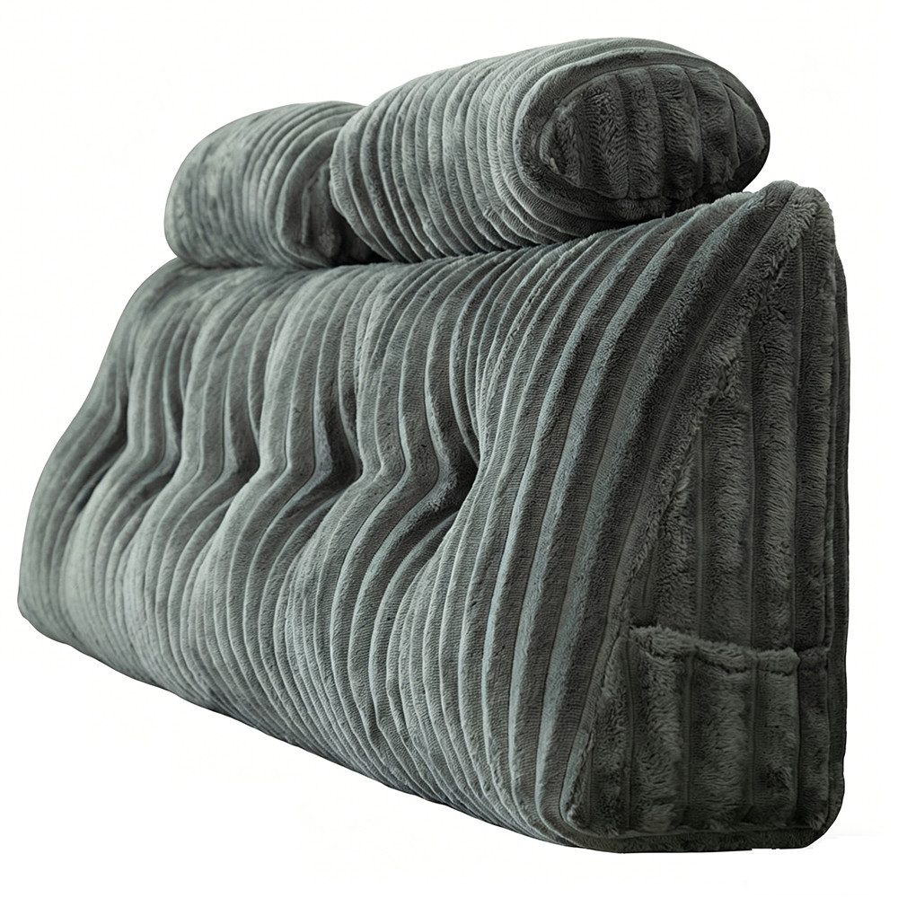 Zyronn Rückenkissen Cord-Wedge-Kissen für Bett und Sofa, Lendenkissen, Lesekissen, großes Lesekissen mit Seitentasche, abnehmbarer und waschbarer Bezug