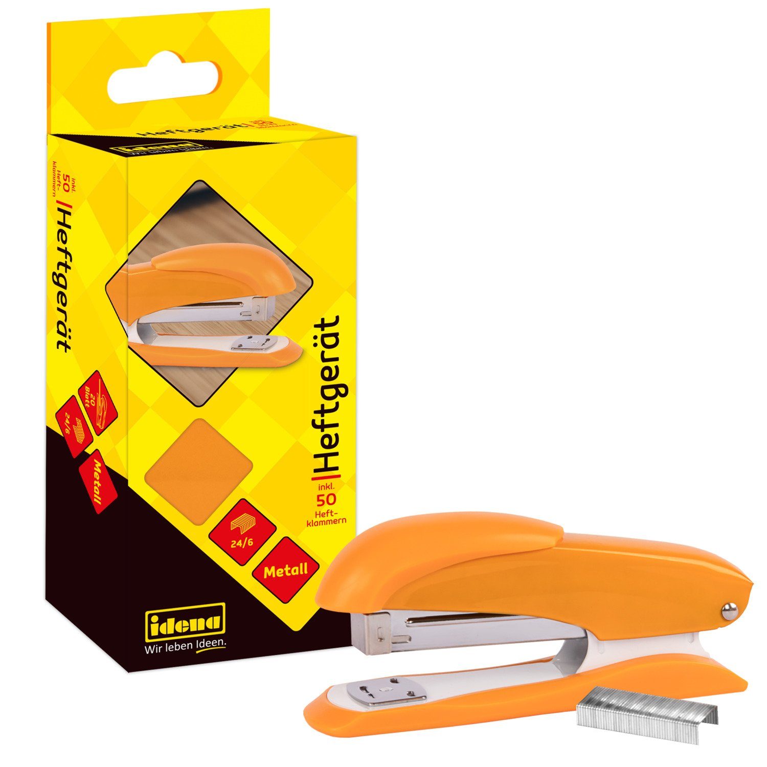 Idena Heftgerät Idena 11549 - Heftgerät 13 cm, inklusive 50 Heftklammern 24/6, orange