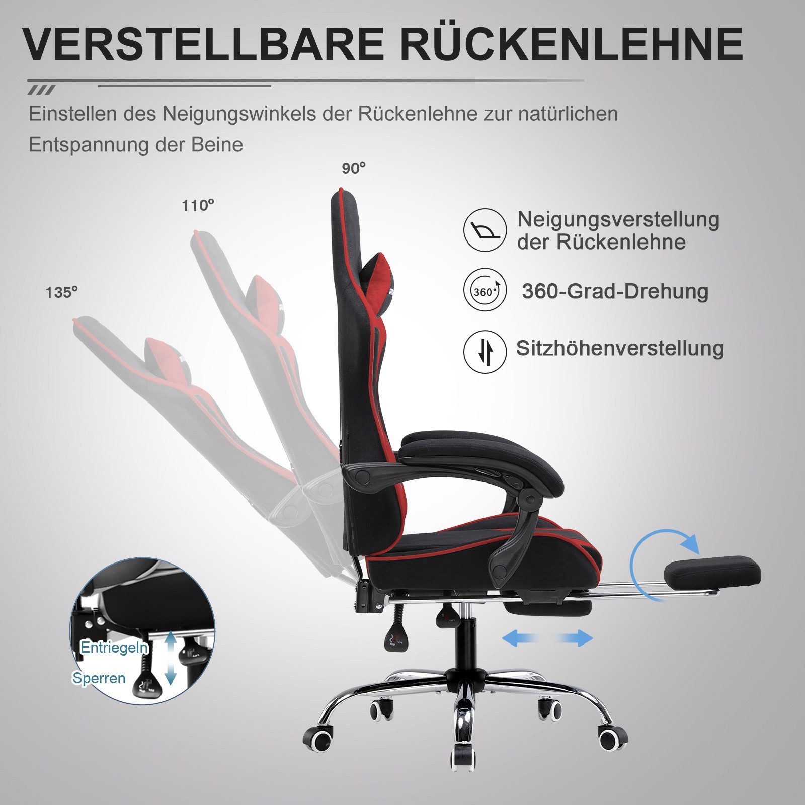 GTPLAYER Gaming-Stuhl Bürostuhl Gaming Stuhl Massage Ergonomischer Gamer Stuhl, mit Massage-Lendenkissen Fußstütze, Kopfstütze