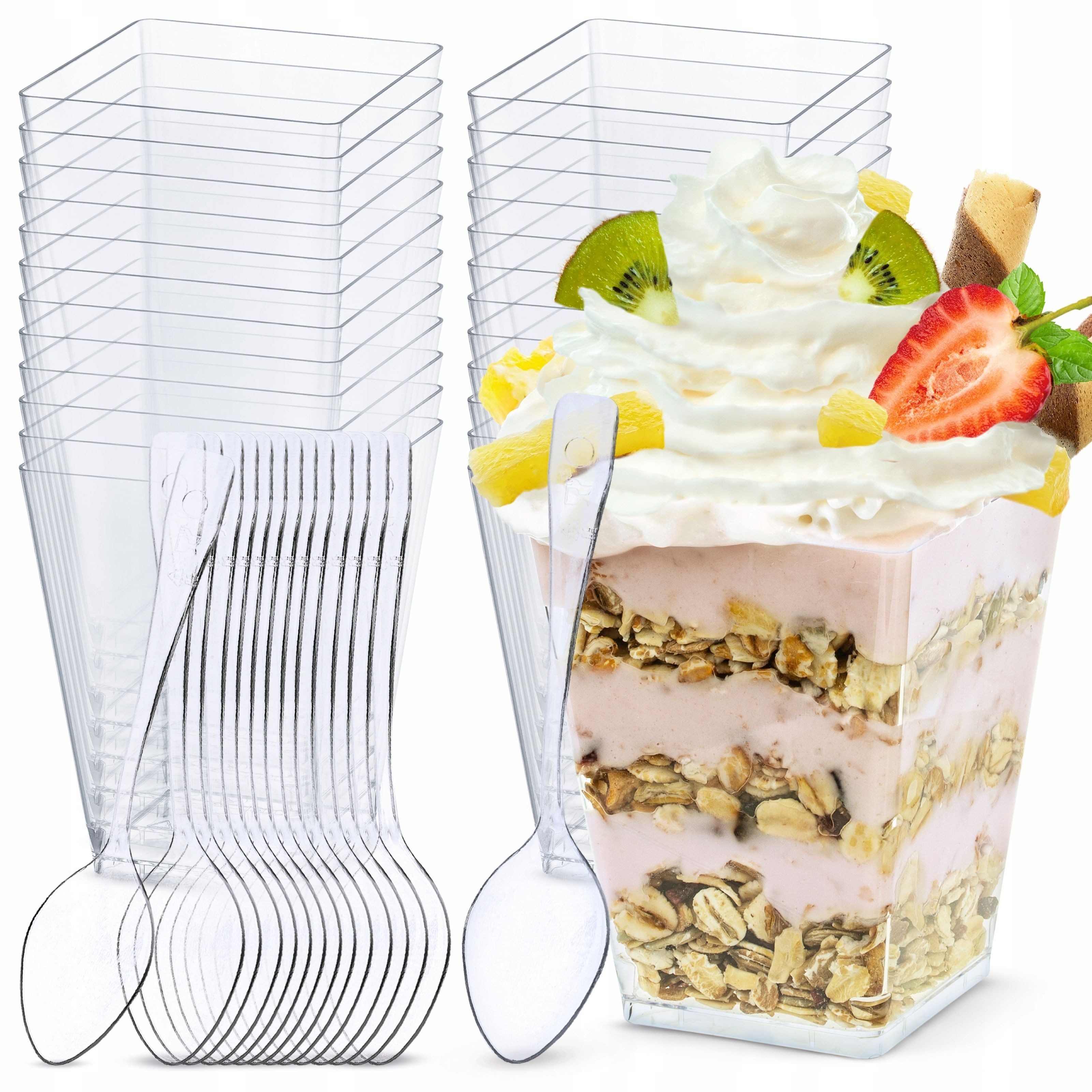 Festivalartikel Dessertschale Dessertbecher 160ml 25 Stk. + 50 Löffel – ideal für Kinderpartys!, PVC