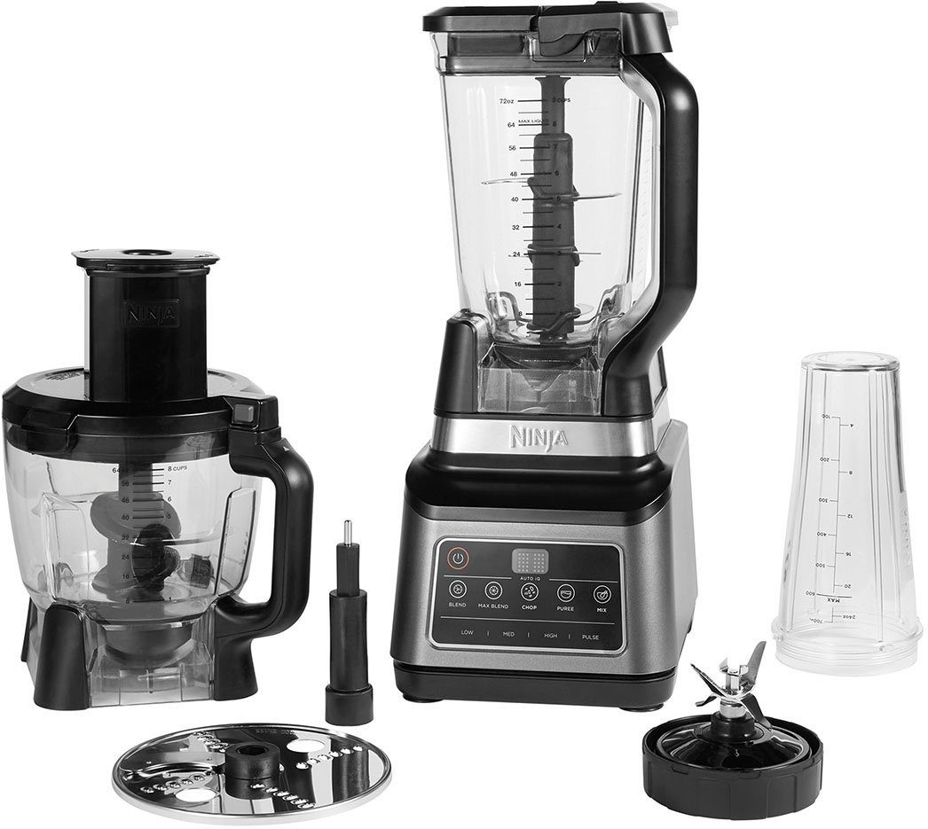 NINJA Kompakt-Küchenmaschine 3-in-1 mit Auto-iQ BN800EU, 1200 W, 2,1 l  Schüssel, 1,8 l Schüssel, 0,7 l Tasse und weiterem Zubehör, Robust &  leistungsstark