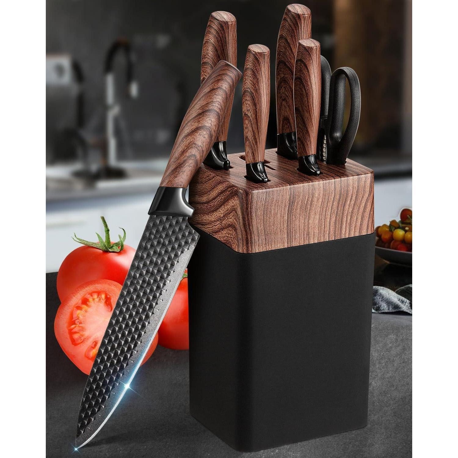 LuxusKollektion Messerblock Messerset Messerblock 7teilig Edelstahl Klingen Deutsche Schwarz