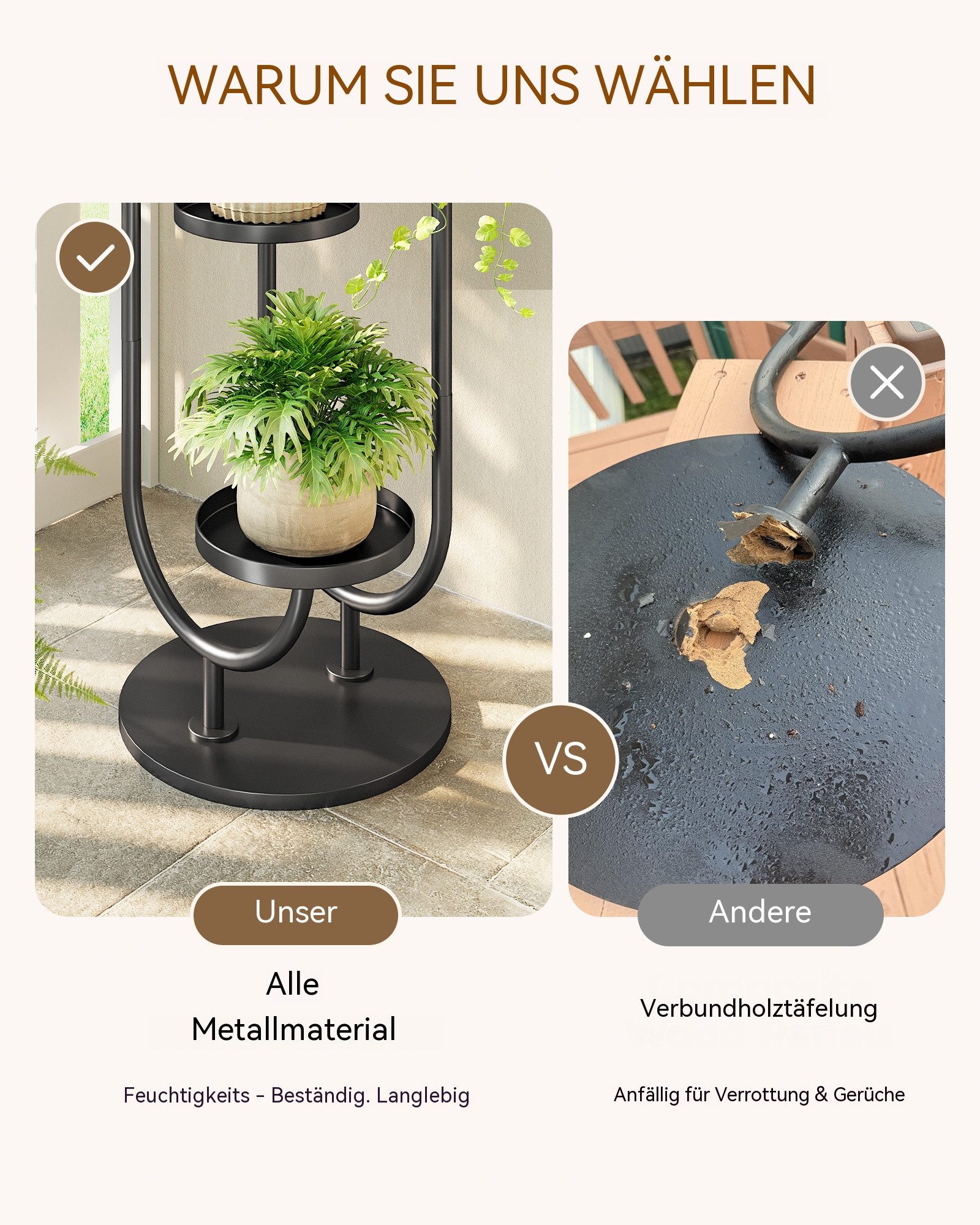 Bamworld Blumenständer Verbesserter Pflanzenständer für Außen & Ecken, Schwarz, 4 Töpfe (1 St), Mittelalter-Modern, Innen/Außen Balkon Wohnzimmer