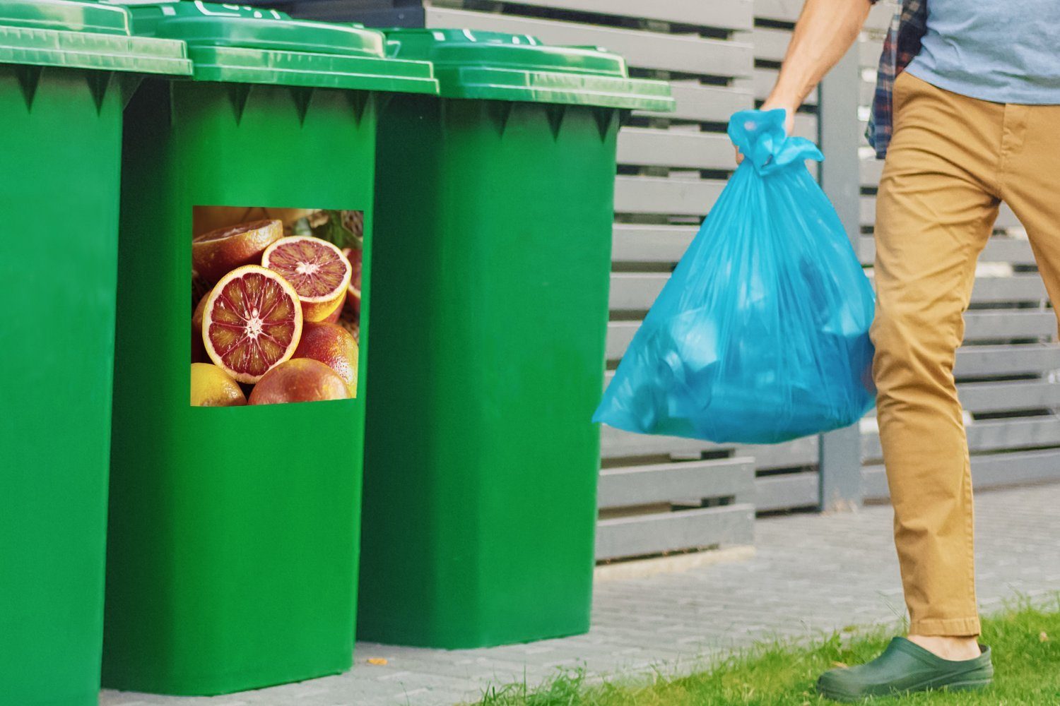 - - MuchoWow Sticker, (1 Abfalbehälter Wandsticker Orange Container, Mülltonne, Mülleimer-aufkleber, St), Obst Zitrusfrüchte