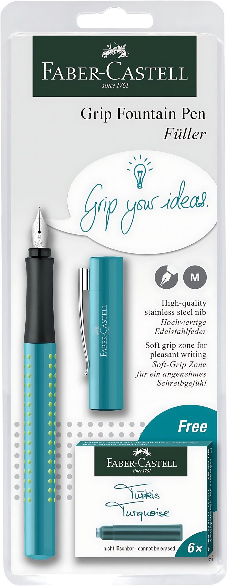 Faber-Castell Füller Faber Castell Füller Grip 2010 türkis Feder M mit Patronen