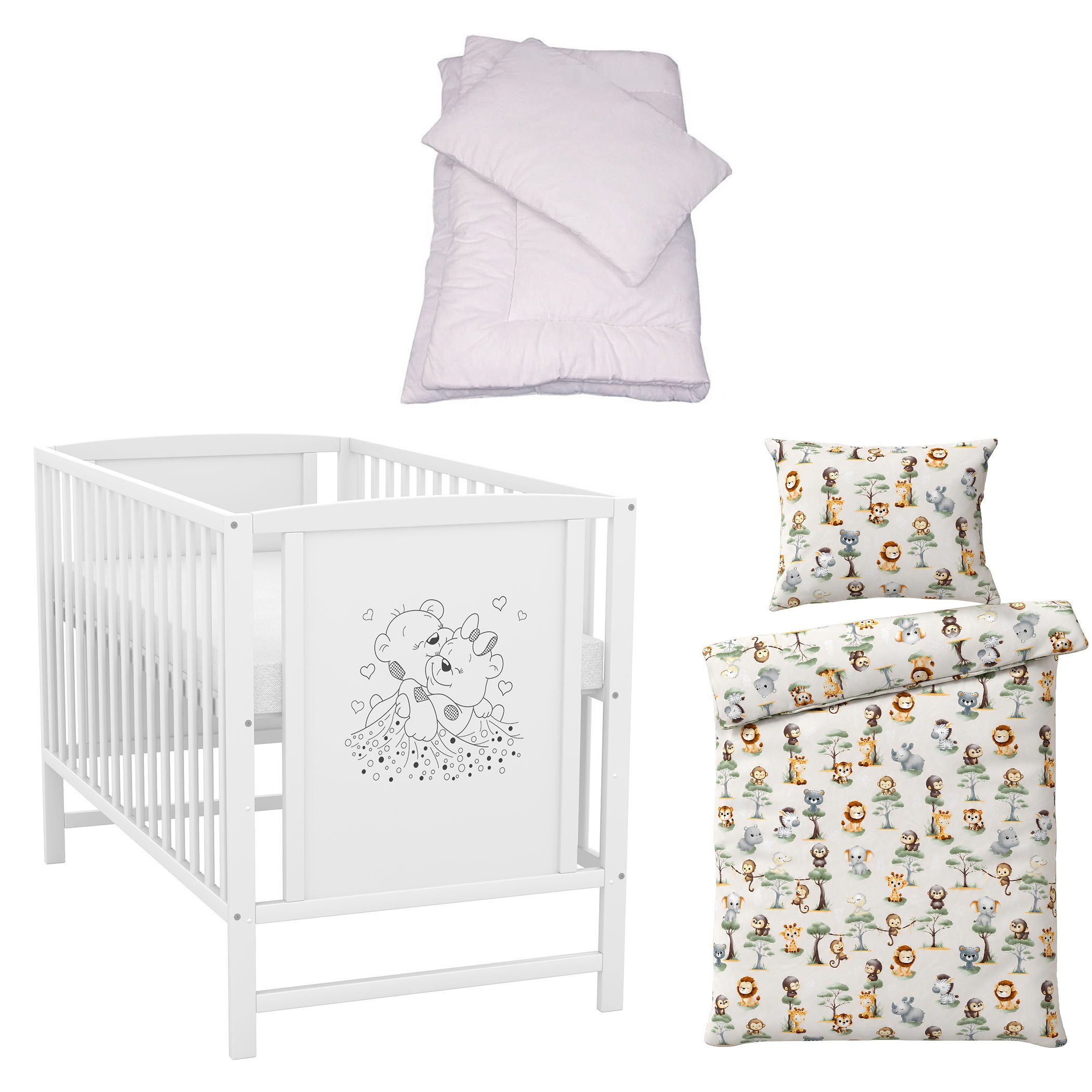 Baby-Delux Komplettbett Babybett Mia Komplettset, 7-tlg., Kinderbett 60x120 cm weiß, Bettset verschiedene Designs