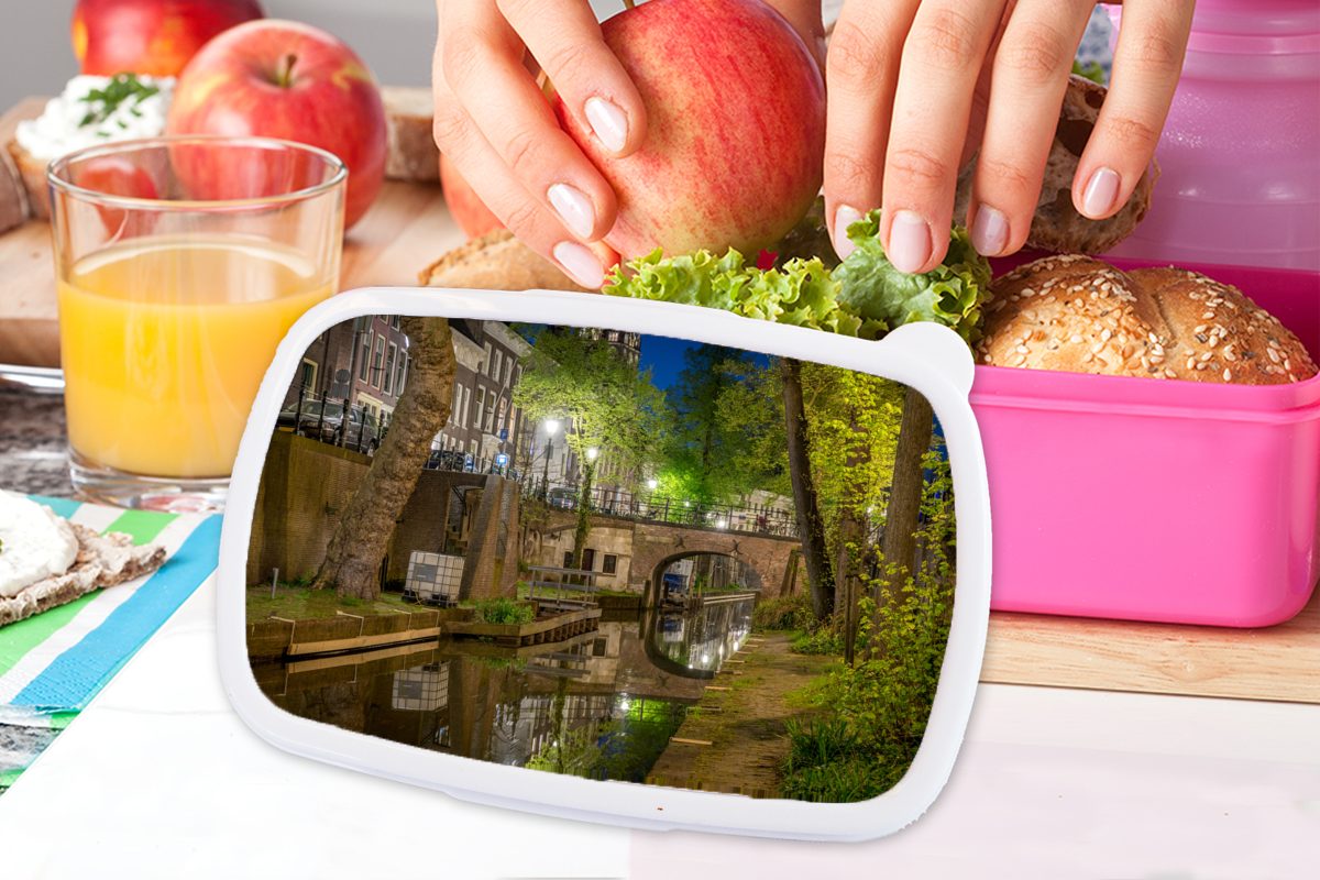 MuchoWow Lunchbox Moat Kunststoff, rosa Erwachsene, (2-tlg), - Kinder, Kunststoff - Snackbox, Pflanzen, Utrecht Brotdose Brotbox Mädchen, für