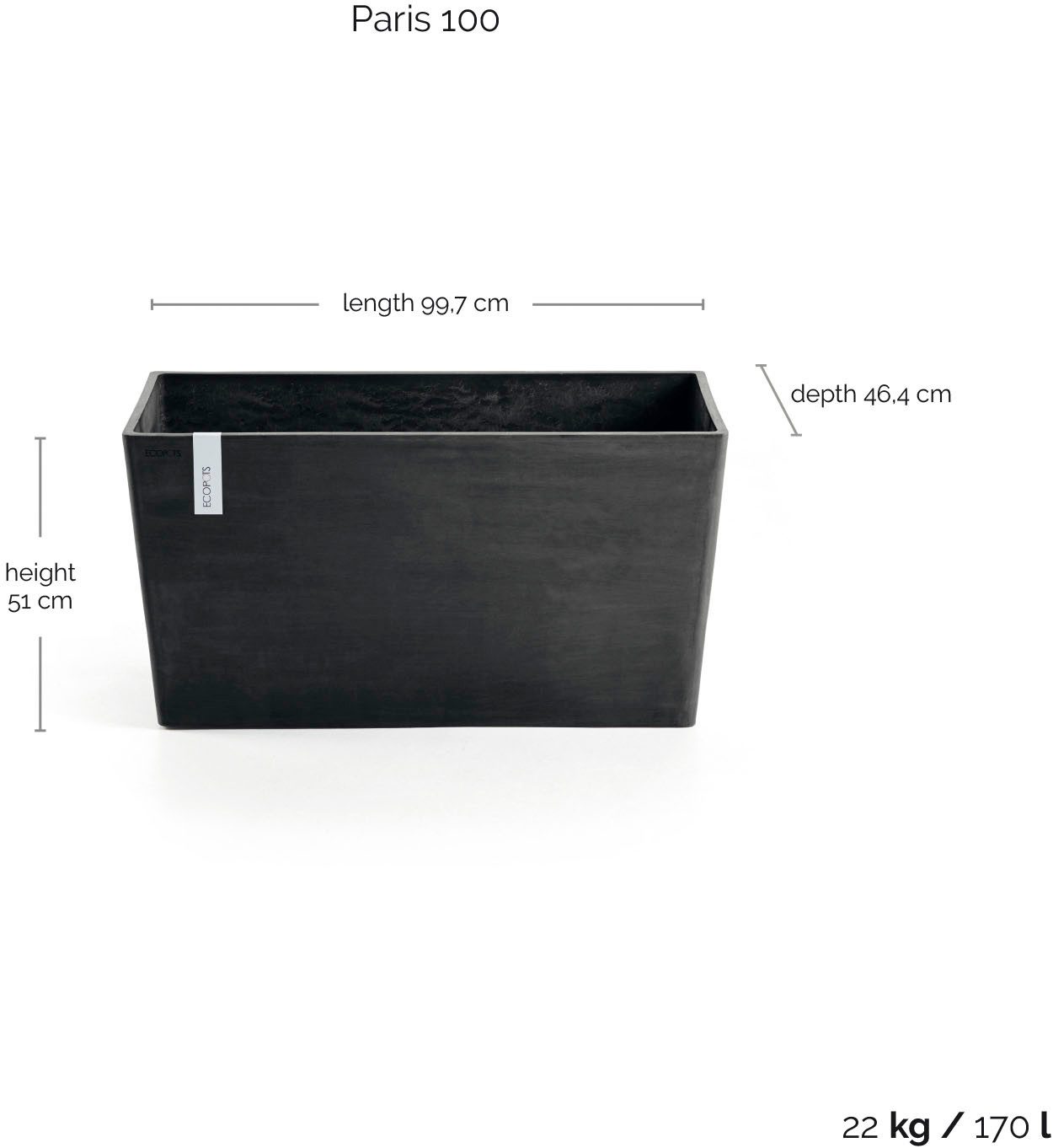 ECOPOTS Blumentopf Paris, BxTxH: 99x46x50 cm