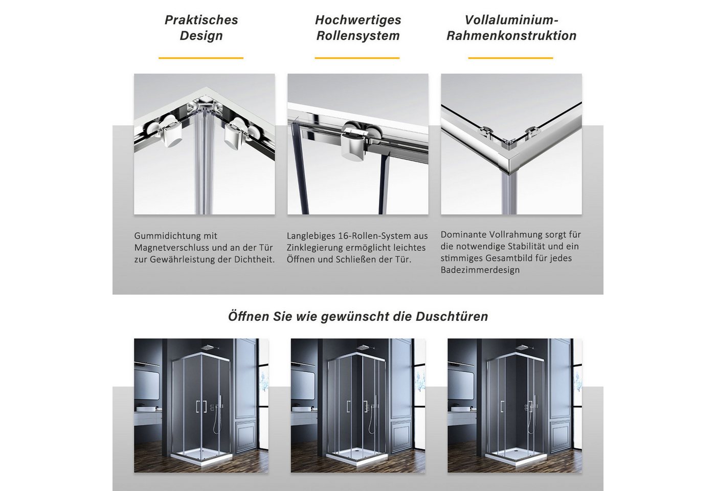 Thumbnail - Hopibath Eckdusche Weiß 90x90 80x80 Duschkabine Eckeinstieg, BxT: 80x80 cm, 5mm Sicherheitsglas, Doppel Schiebetür, 90x7...