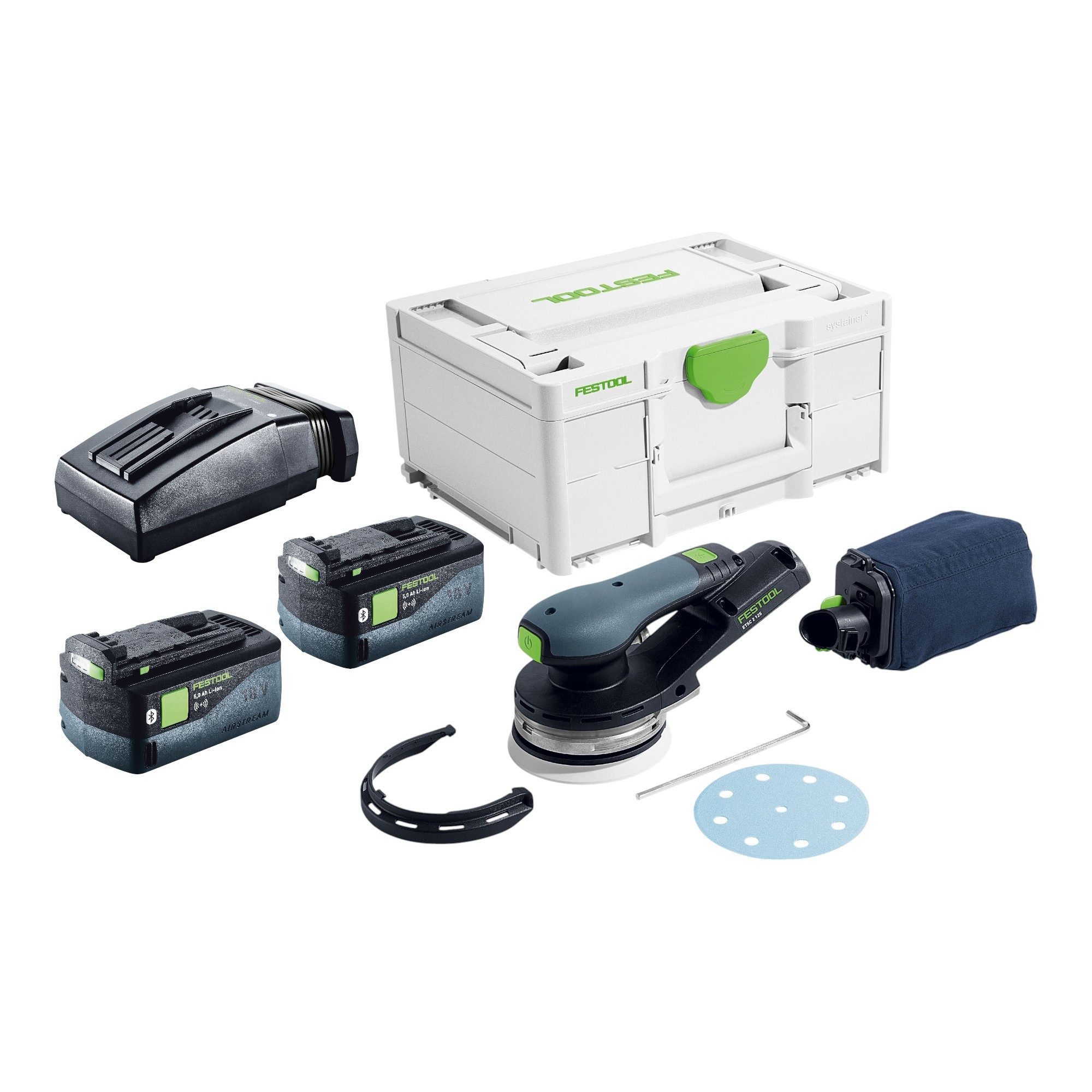 FESTOOL Exzenterschleifer ETSC 2 125-Basic 18 V 125 mm + 2x Akku 5,0 Ah + Ladegerät + Systainer