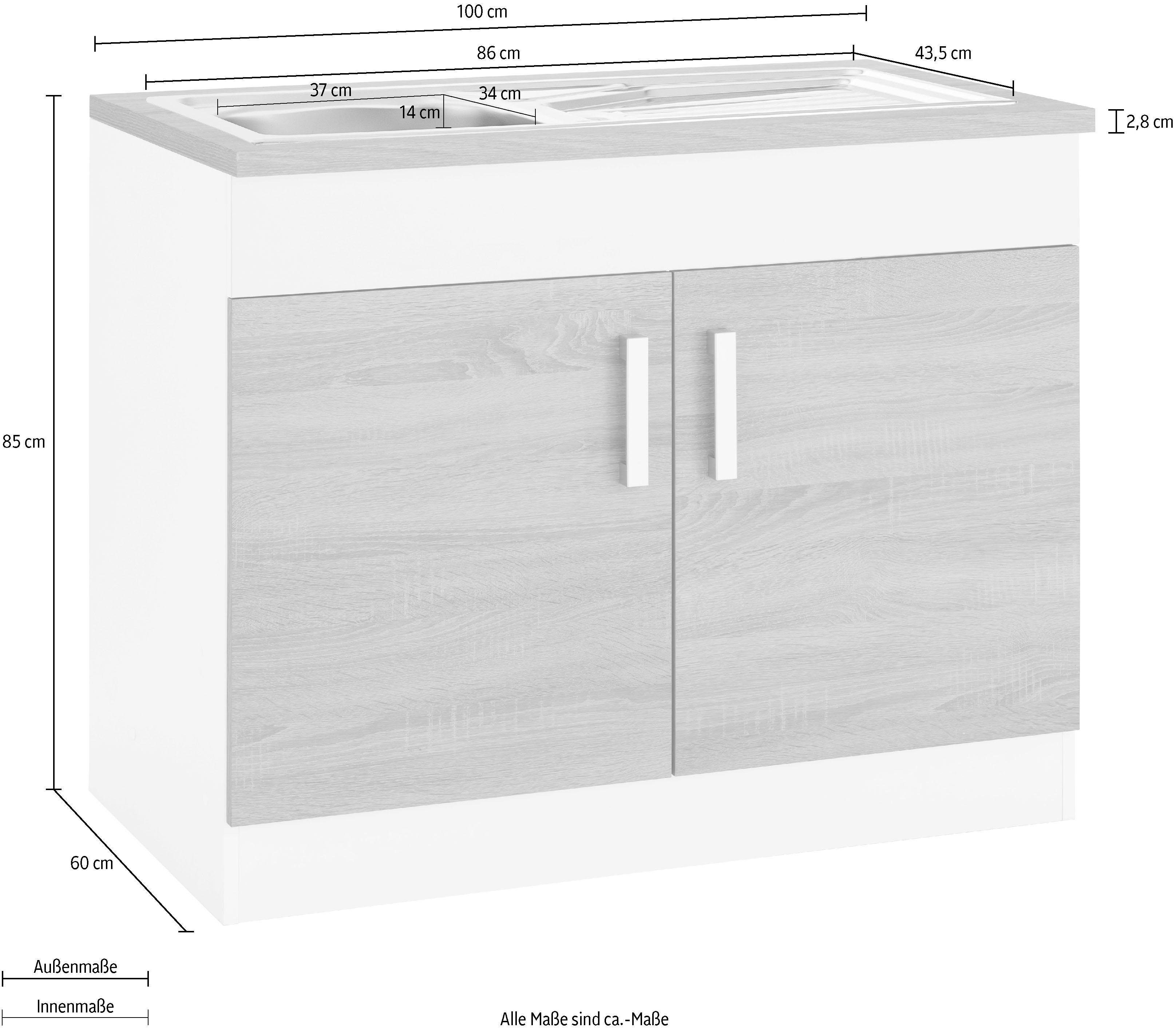 HELD weiß 100 Gera MÖBEL eiche/weiß cm | Spülenschrank Breite