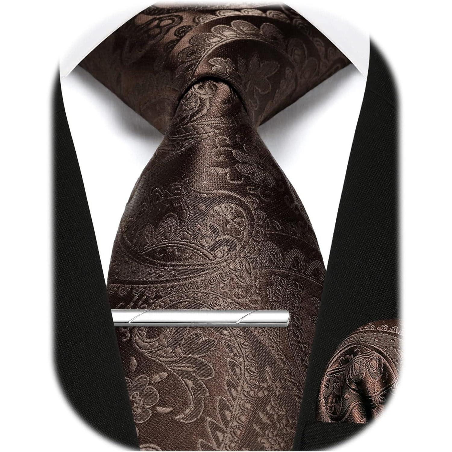 LuxusKollektion Krawatte Krawattenset Herren Paisley Kariert B1 Braun Einheitsgröße