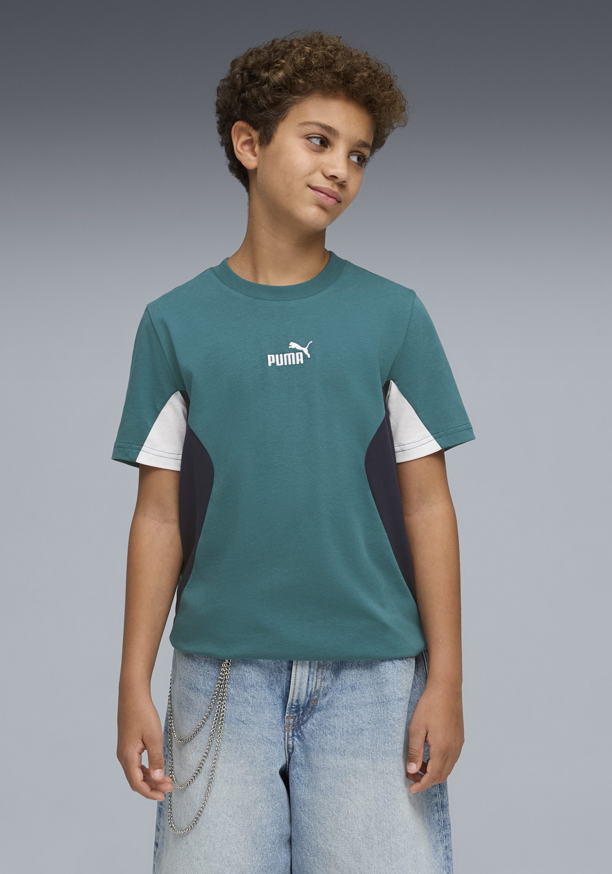 PUMA T-Shirt ESS BLOCK TEE B Kurzarm, Rundhalsausschnitt, ohne Kapuze