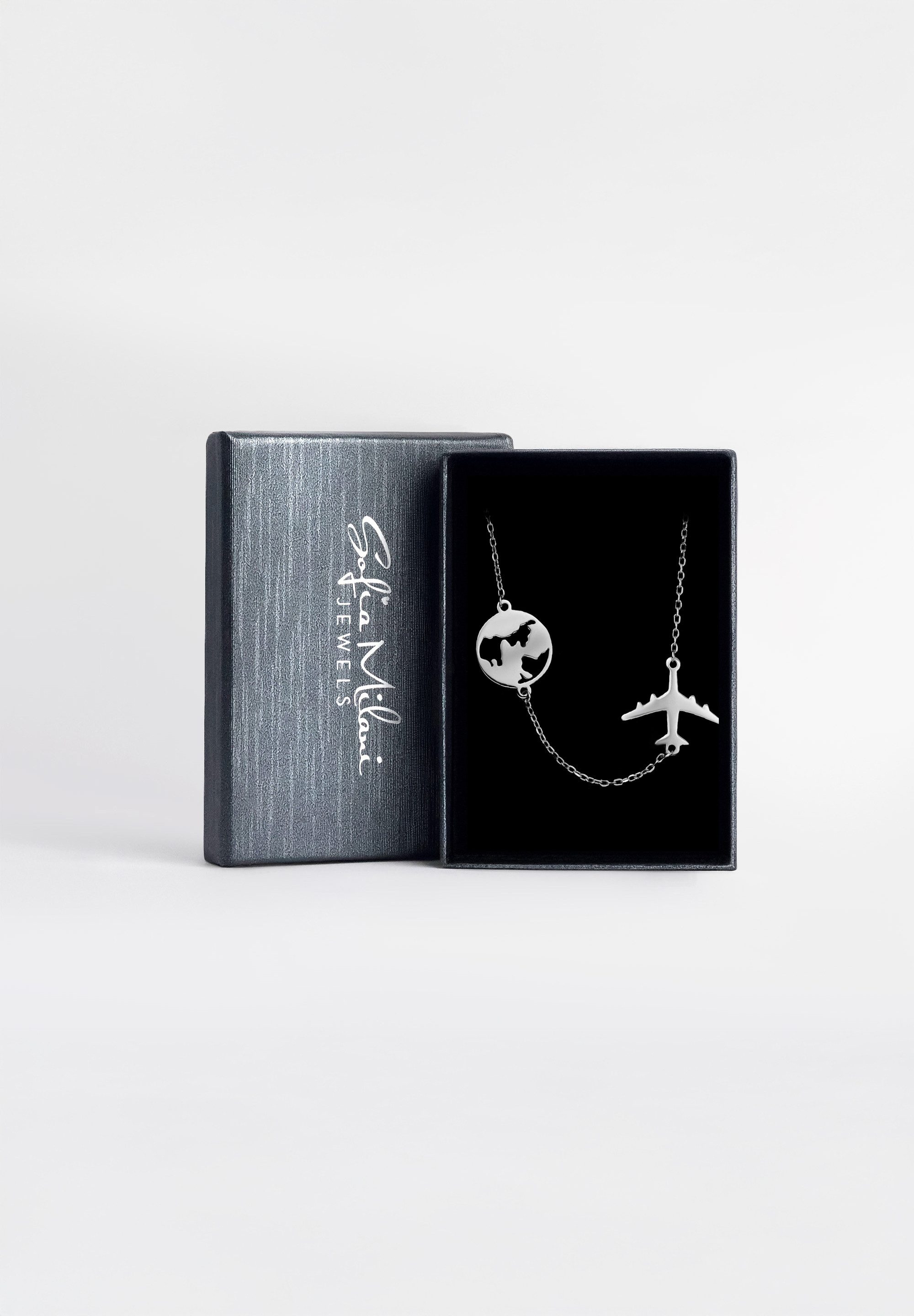 Sofia Milani Kette mit Anhänger Weltkarte, 925 Silber Damen Schmuck - N0437