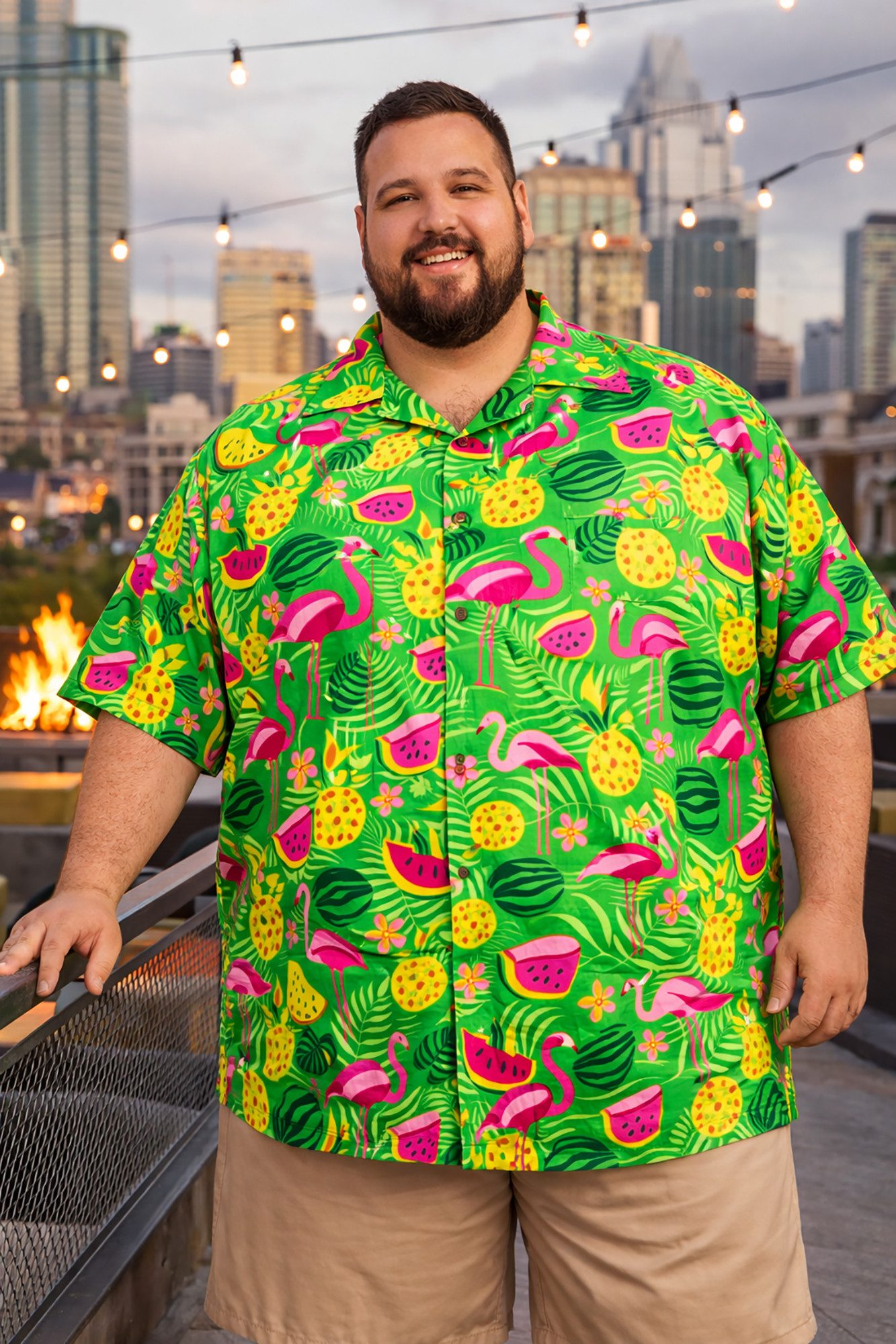 King Kameha Hawaiihemd Flamingo Melone Übergrößen 7XL-12XL Sommerhemd Kurzarm Front-Tasche