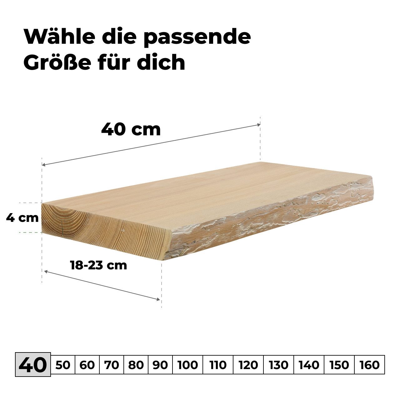 tømmermann Wandregal Schweberegal Holzregal mit Baumkante - Hängeregal aus Massivholz, Komplett-Set