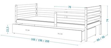 Siblo Einzelbett Jerry P (Flexibler Lattenrost, Schublade, Sicherheitsbarriere), Massivholz, Möbelplatte