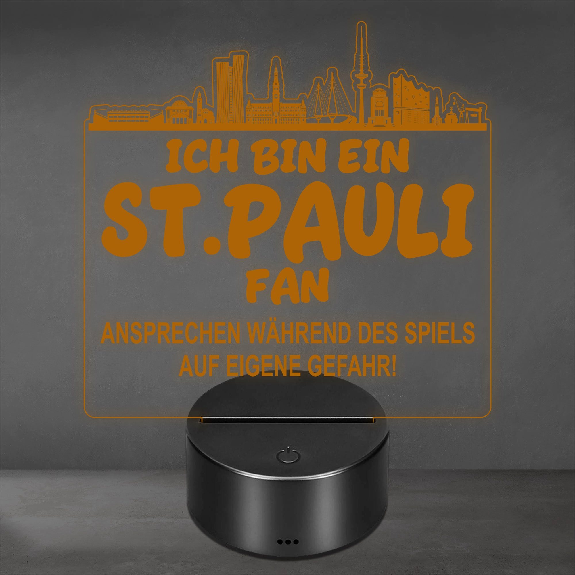 Lieblingsmensch LED Nachtlicht Fußball - Ich bin ein St. Pauli Fan - Ansprechen auf eigene Gefahr, LED fest integriert, Farbwechsel oder feste Farbe mit Fernbedienung & Touch, Man Cave Stimmungslicht – 19x23cm