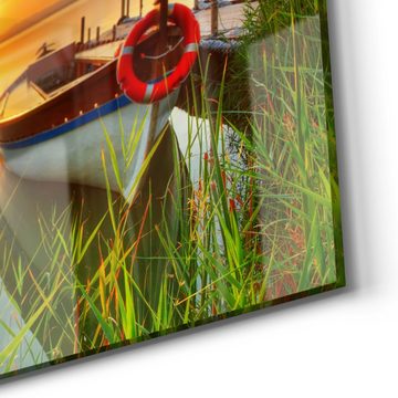 DEQORI Glasbild 'Boot am Steg auf Madeira', 'Boot am Steg auf Madeira', Glas Wandbild Bild schwebend modern