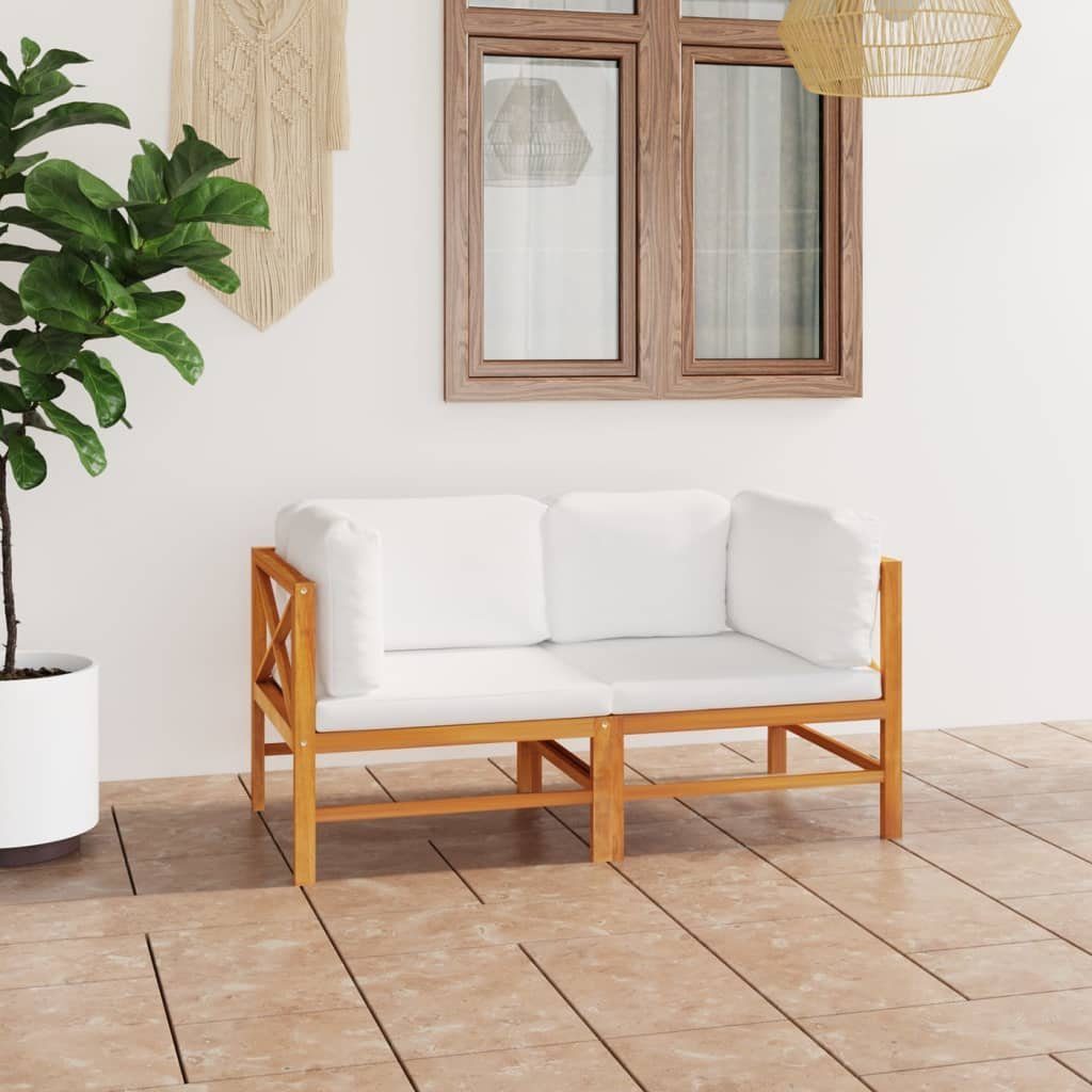 vidaXL Gartenlounge-Set 2-Sitzer-Gartensofa mit Creme Kissen Massivholz Teak, (1-tlg)